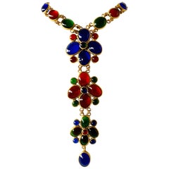 Vintage Coco Chanel Gilt, Blue, Green and Red Statement Necklace