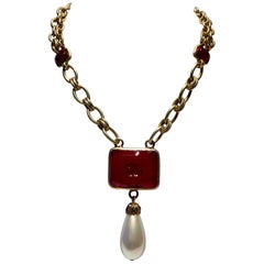 Vintage Coco Chanel Logo CC Gilt Pearl “Sautoir” Statement Necklace