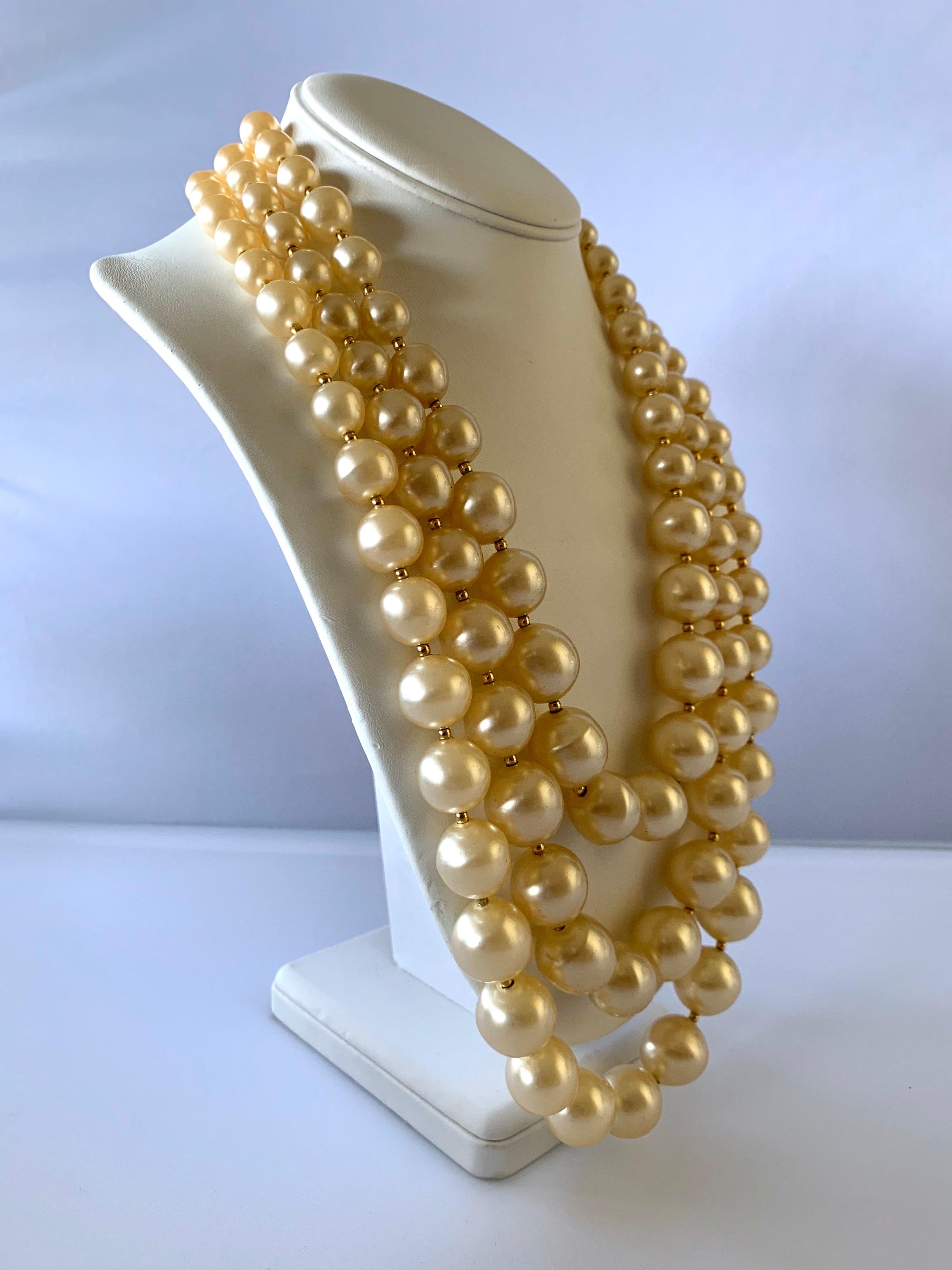 Contemporary Vintage Coco Chanel Triple Strand jumbo Pearl Necklace 