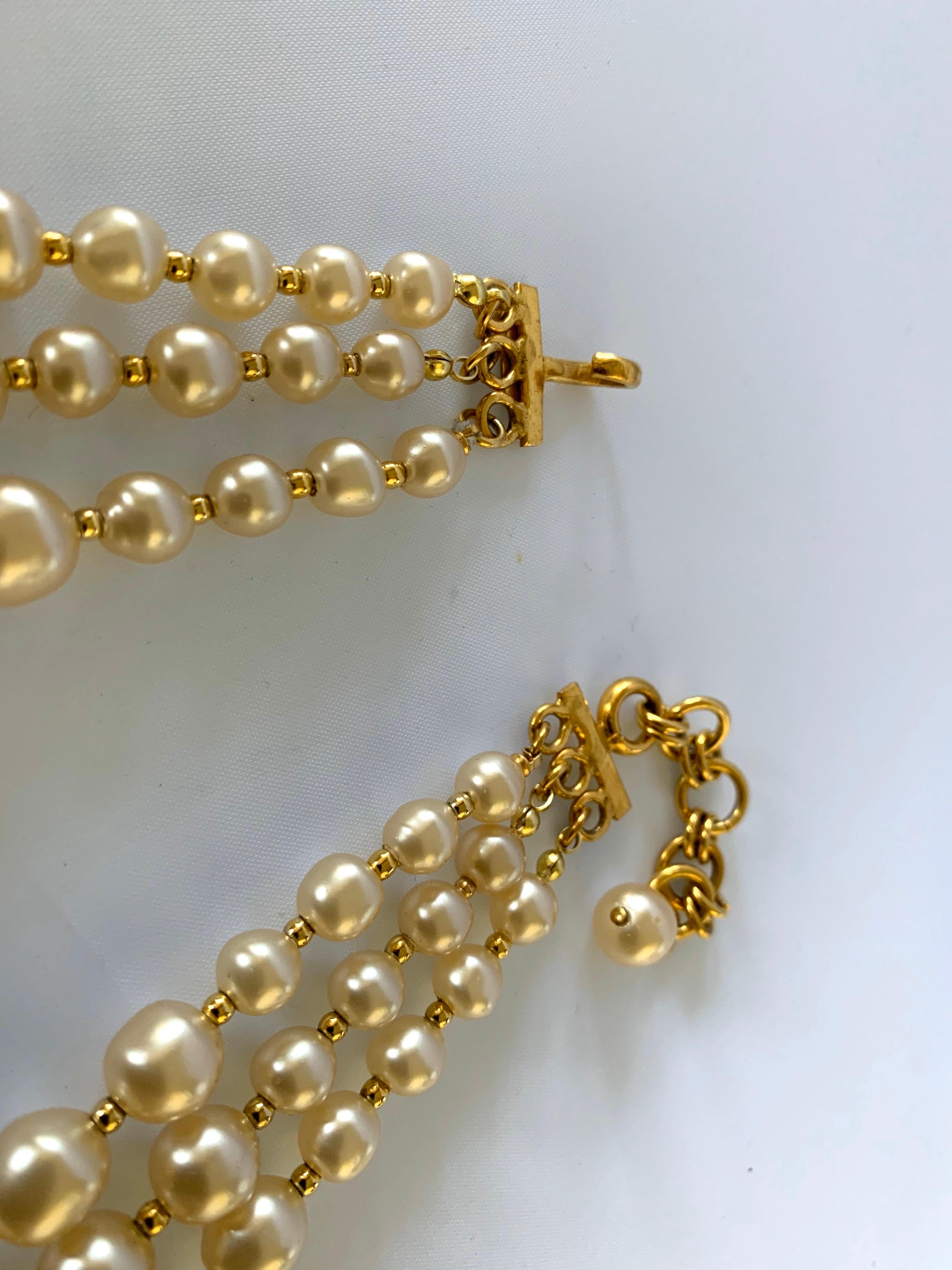 Vintage Coco Chanel Triple Strand jumbo Pearl Necklace  1