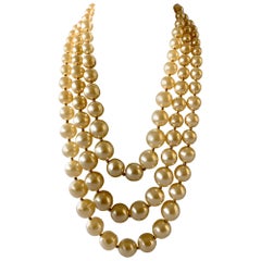 Vintage Coco Chanel Triple Strand jumbo Pearl Necklace 