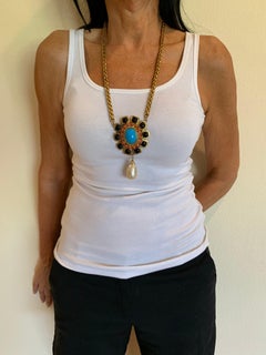 Chanel Turquoise "pate de verre" Pearl Statement Necklace