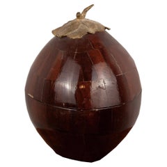 Vintage Coconut Wood and brass Marquetry Ice Bucket, France, 1950s