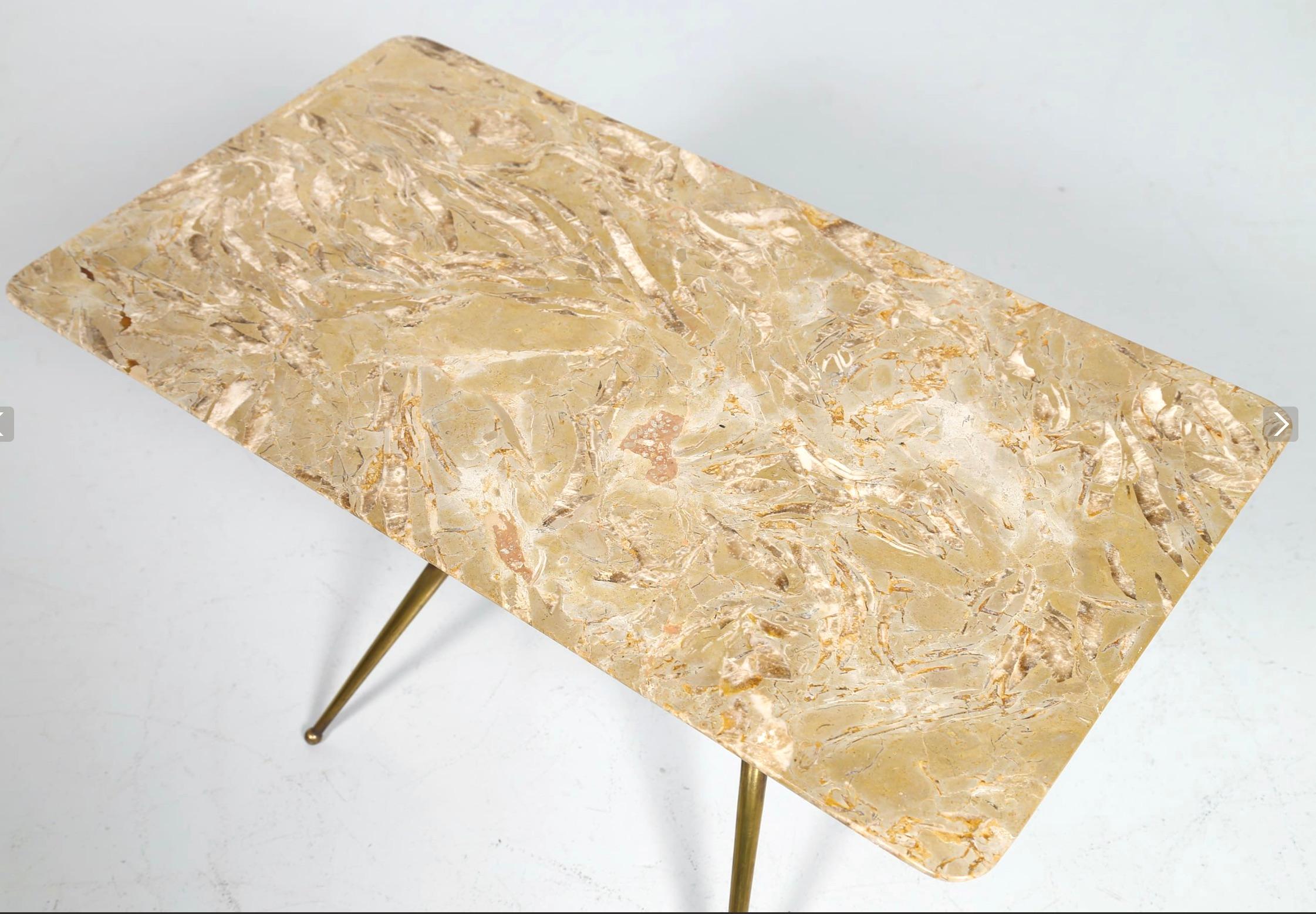 Mid-20th Century Vintage Coffee Table in Marble, Leather and Brass, Italian Manufacture, 1960s