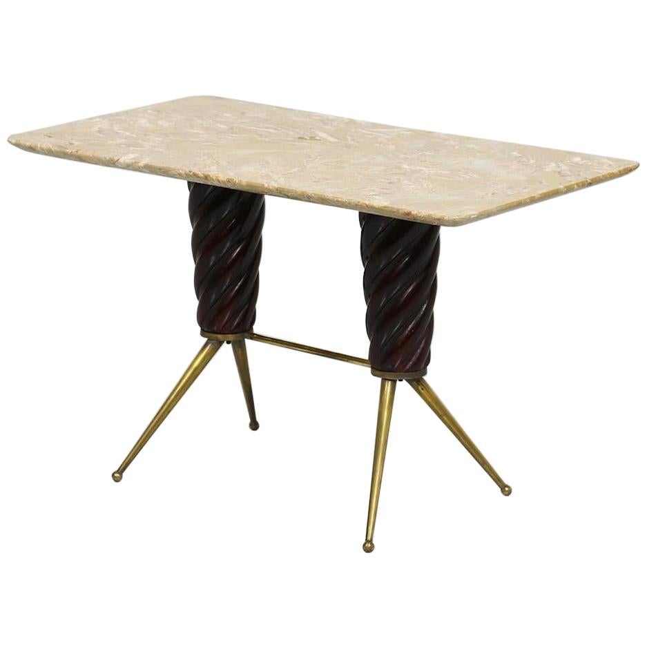 Vintage Coffee Table in Marble, Leather and Brass, Italian Manufacture, 1960s