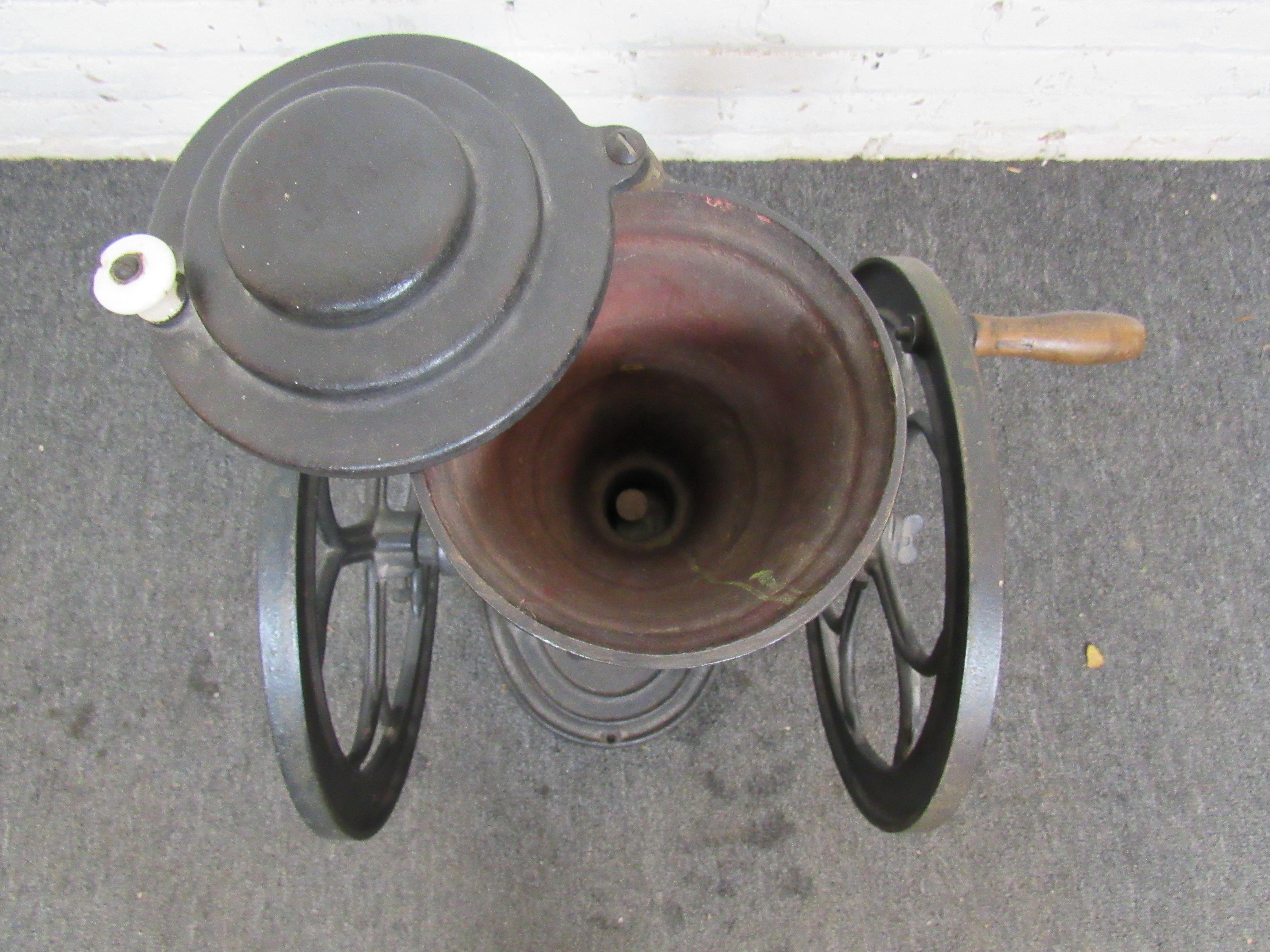 large antique coffee grinder