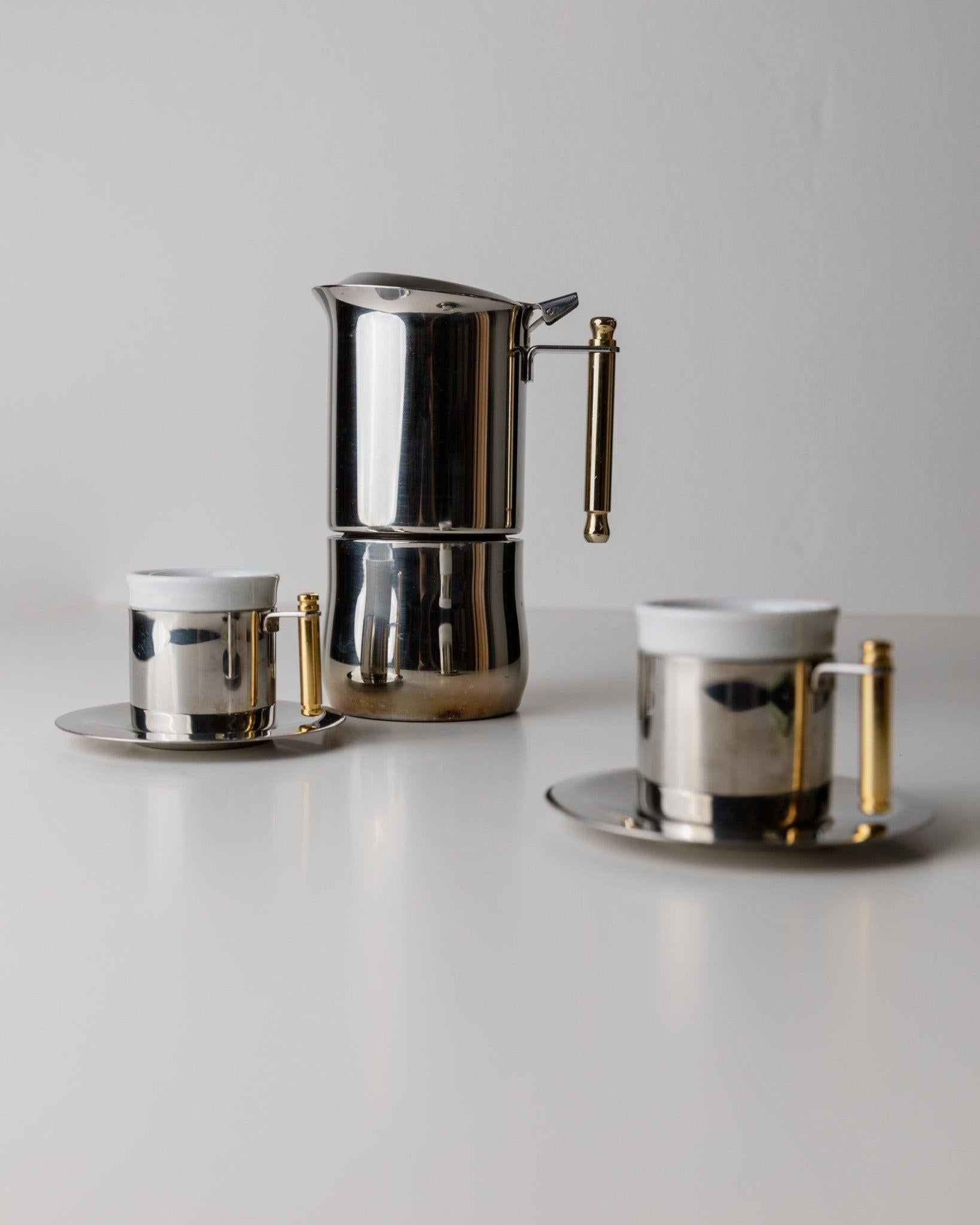 Vintage By IMCO Kaffeeset - 2 Tassen, Untertassen, 1 Mokkakanne, goldene Details, 1980er im Angebot 4