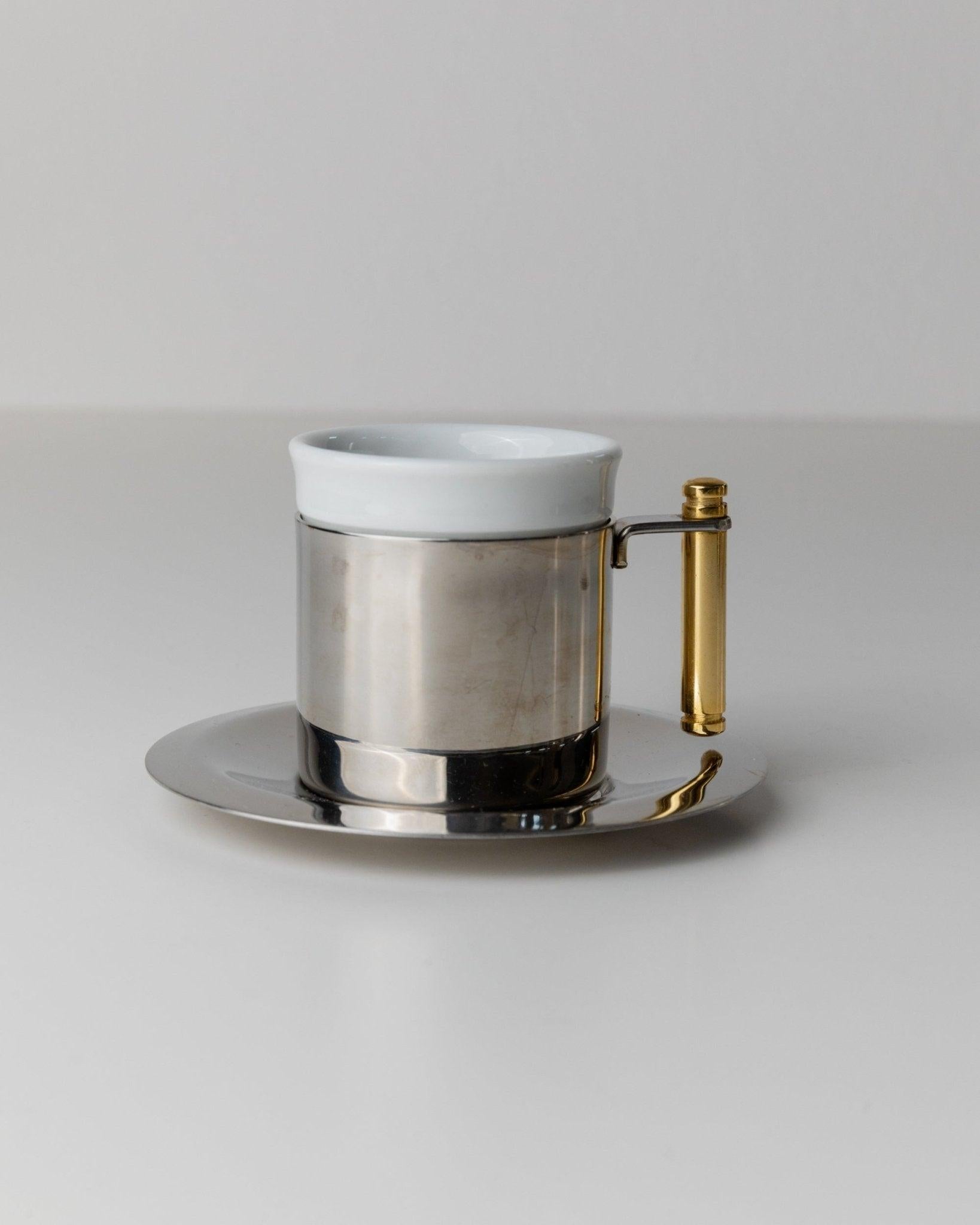 Vintage By IMCO Kaffeeset - 2 Tassen, Untertassen, 1 Mokkakanne, goldene Details, 1980er im Zustand „Gut“ im Angebot in Montecalvoli, IT