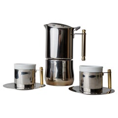 Vintage Coffee Set by IMCO - 2 Cups, Saucers, 1 Mocha Pot, Golden Details, 1980s Vintage Coffee Set by IMCO - 2 Cups, Saucers, 1 Mocha Pot, Golden Details, 1980s