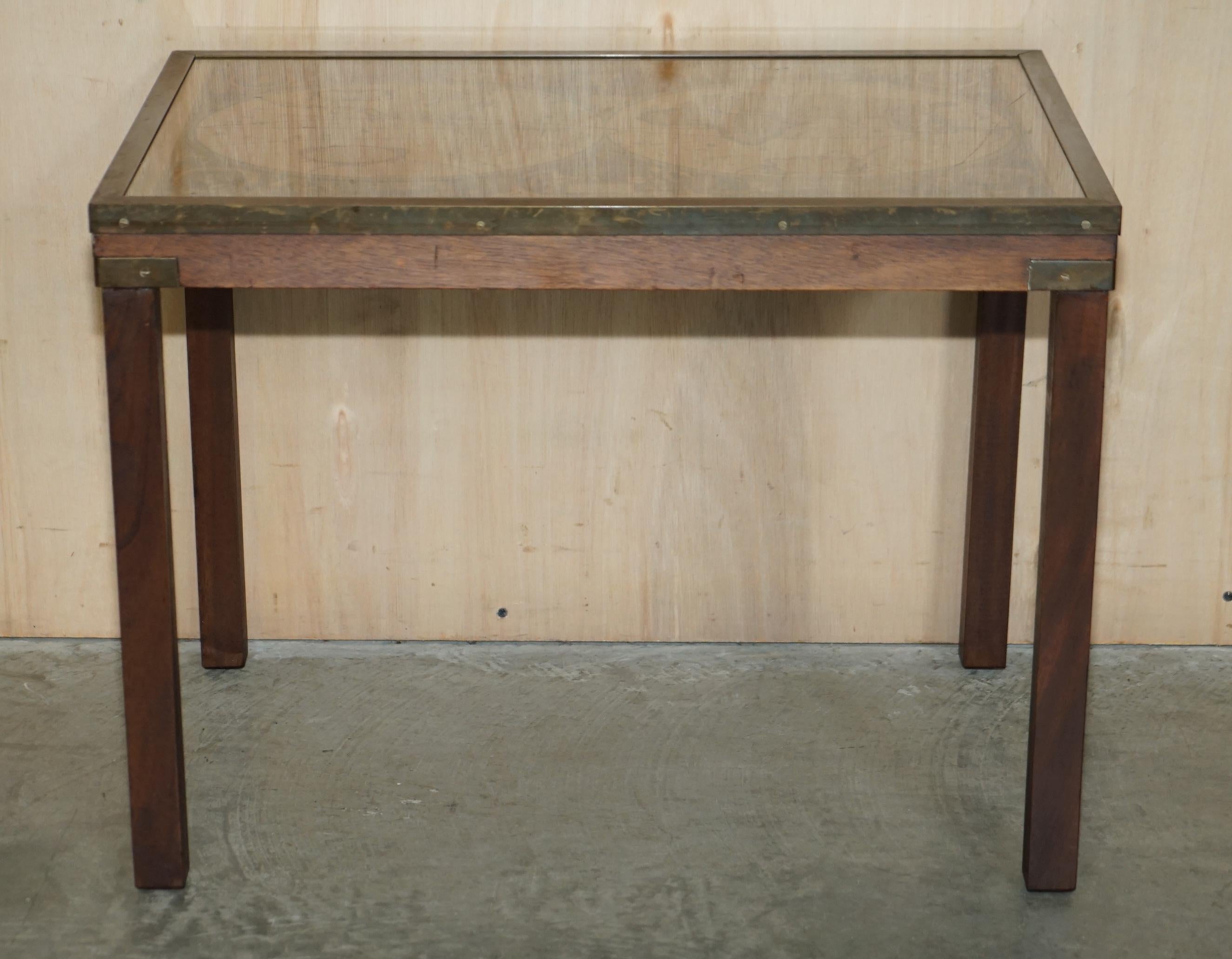 Hand-Crafted Vintage Coffee & Side Table Nest of Tables Military Campaign with World Maps For Sale