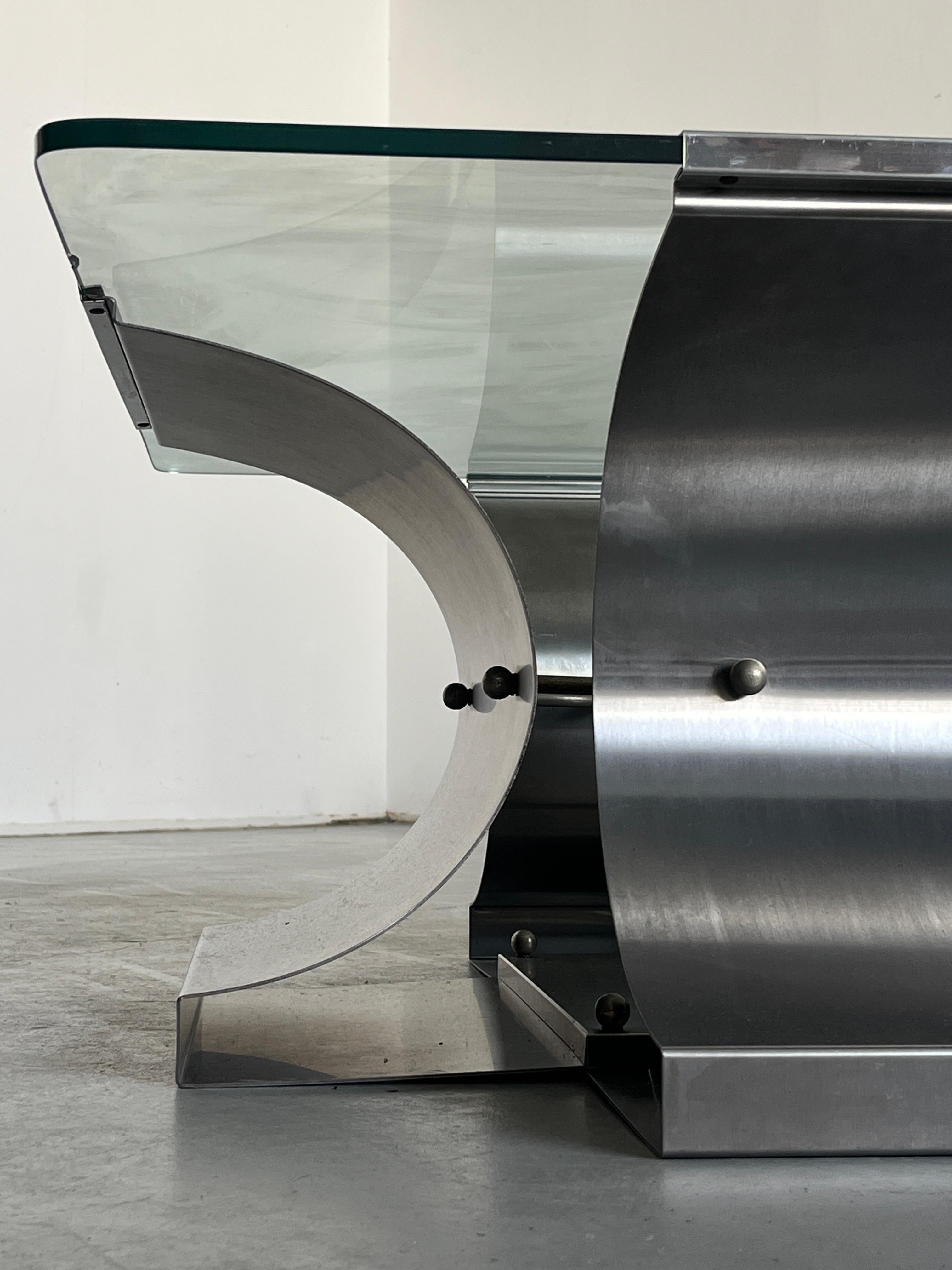 Table basse vintage par Francois Monnet pour Kappa, acier brossé courbé, 1970 Bon état - En vente à Zagreb, HR