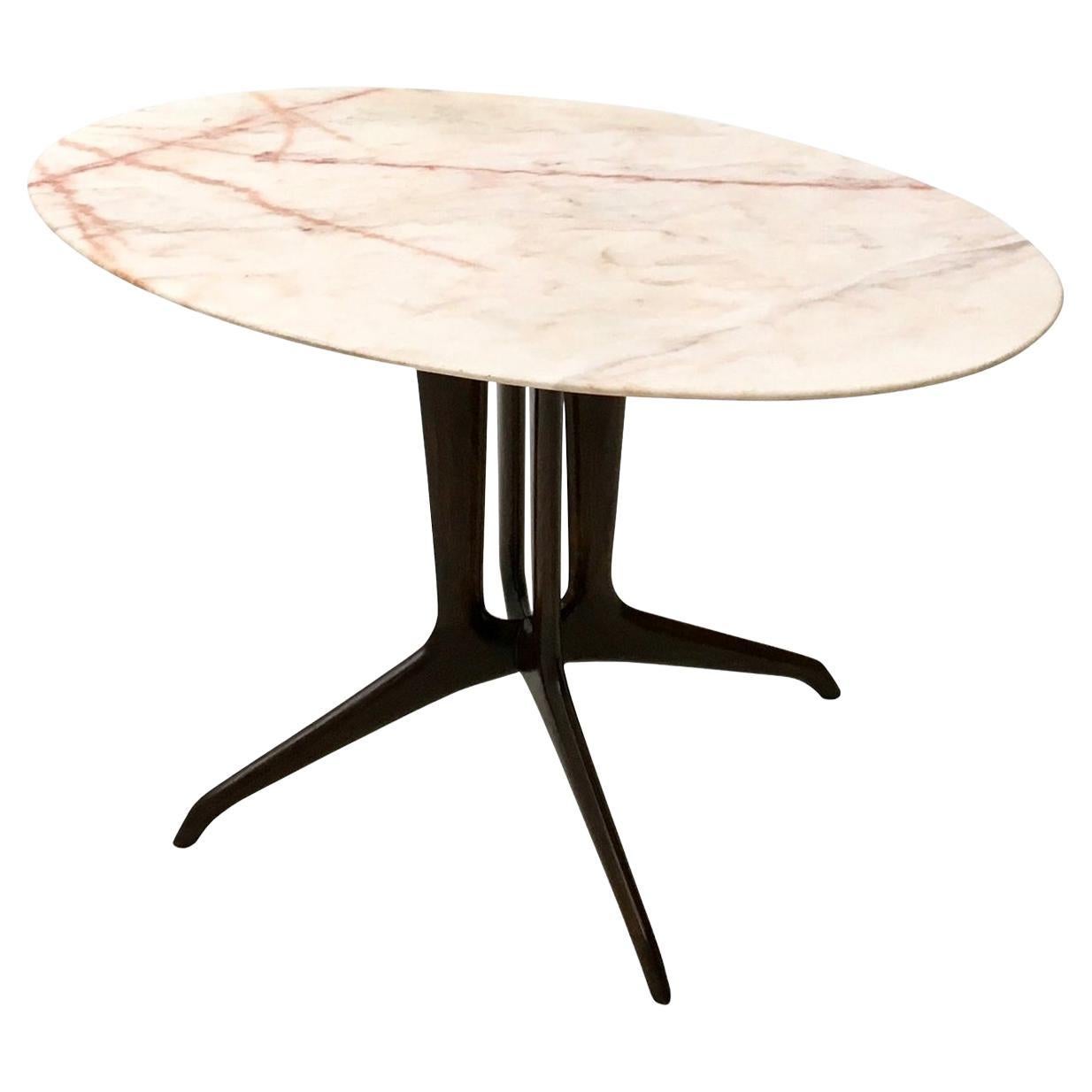 Table basse vintage de Guglielmo Ulrich avec plateau ovale en marbre, Italie