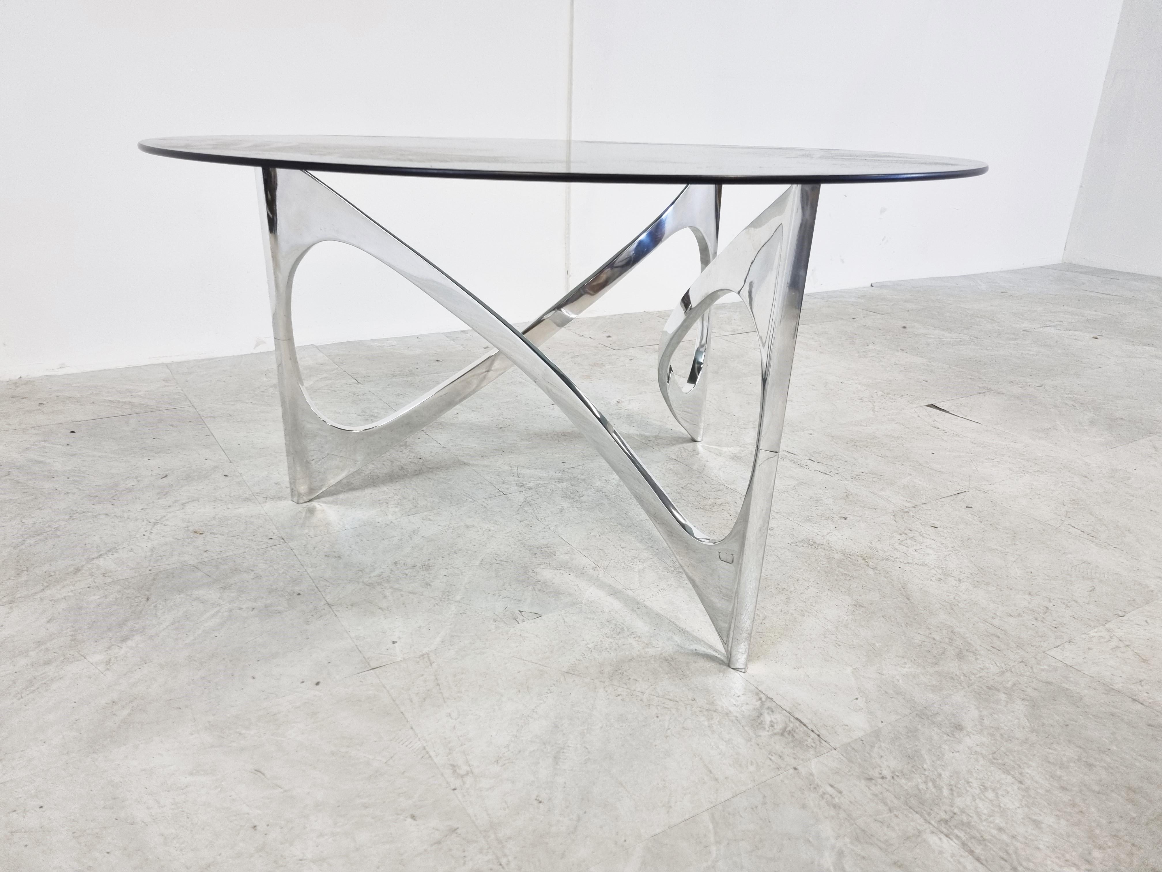 Smoked Glass Vintage Coffee Table by Knut  Hesterberg, 1970s For Sale