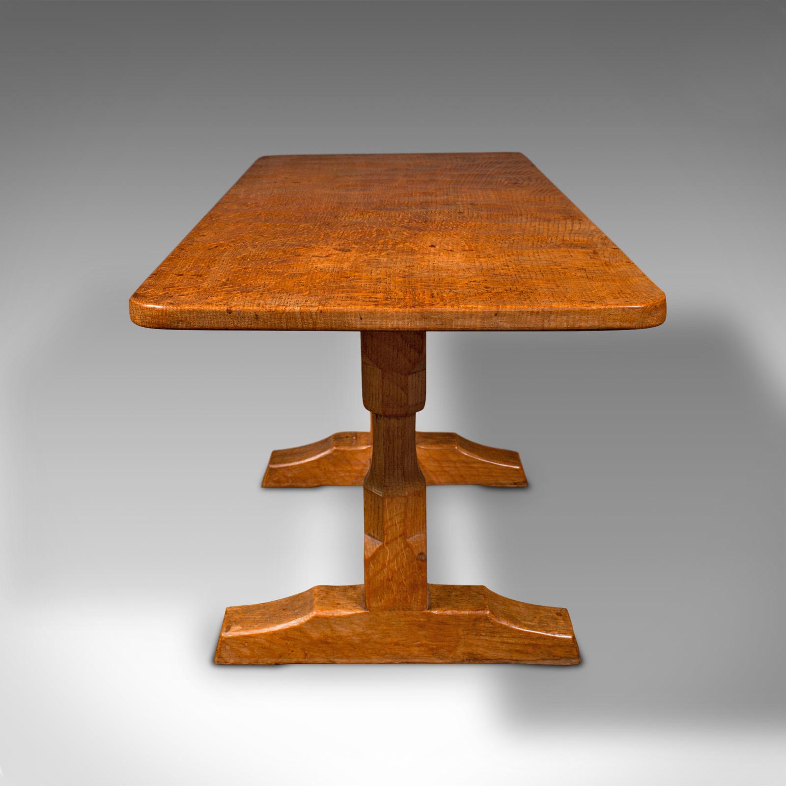 British Vintage Coffee Table, English Oak, Cotswold School, After Mouseman, 20th Century For Sale