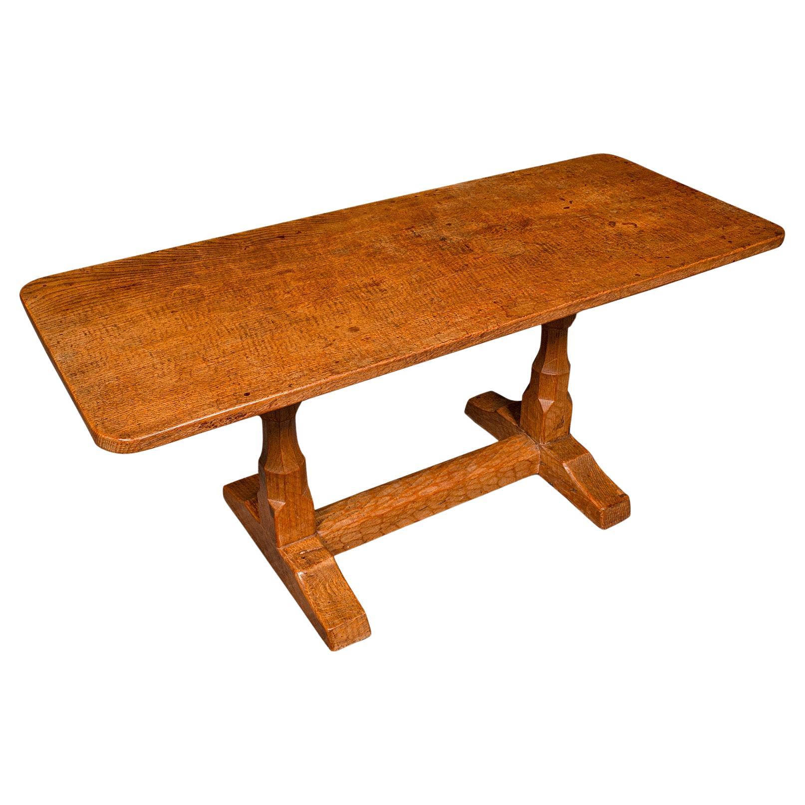 Vintage Coffee Table, English Oak, Cotswold School, After Mouseman, 20th Century For Sale