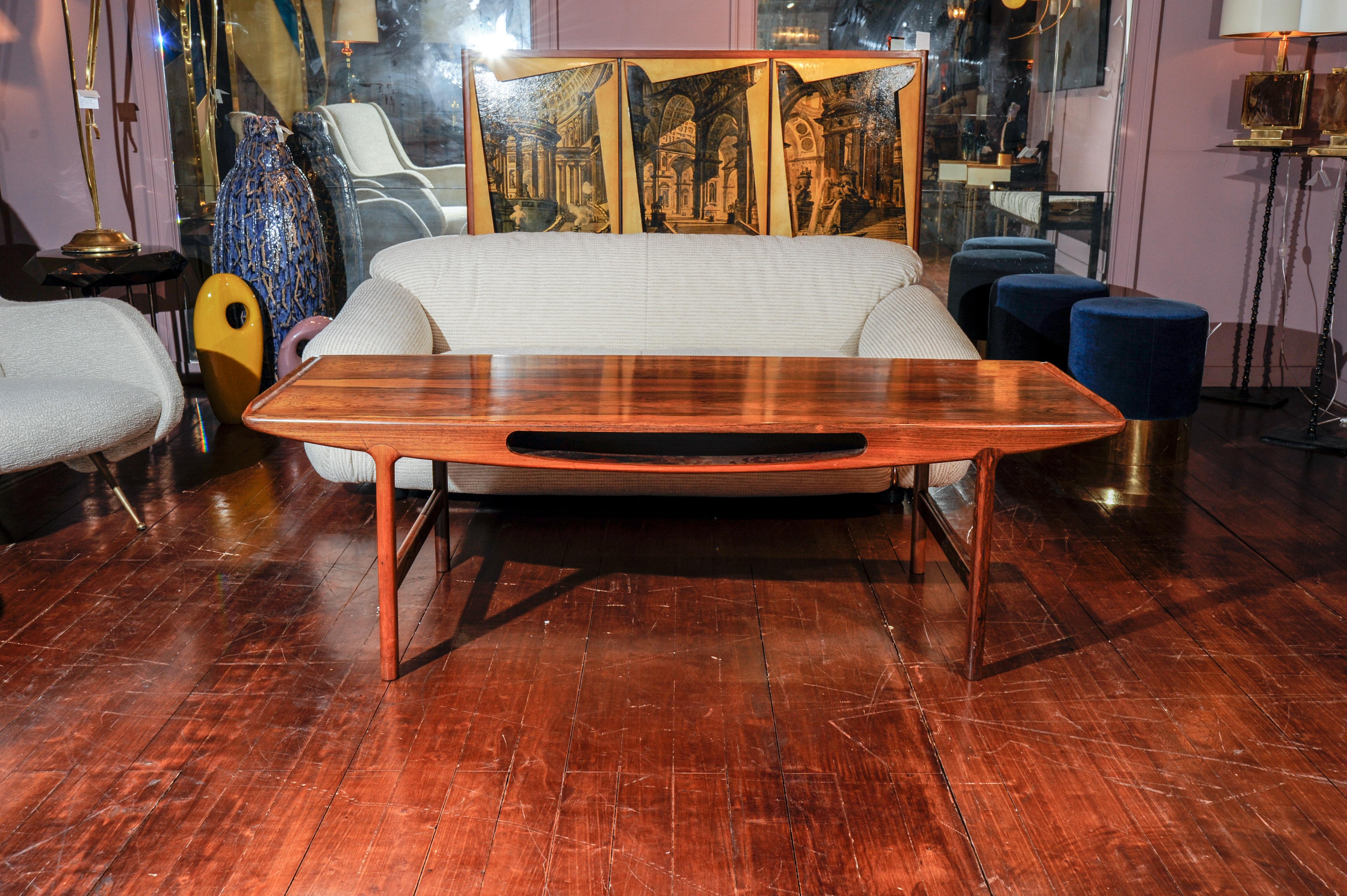 Scandinavian wooden coffee table from the 1970s with a storage space.