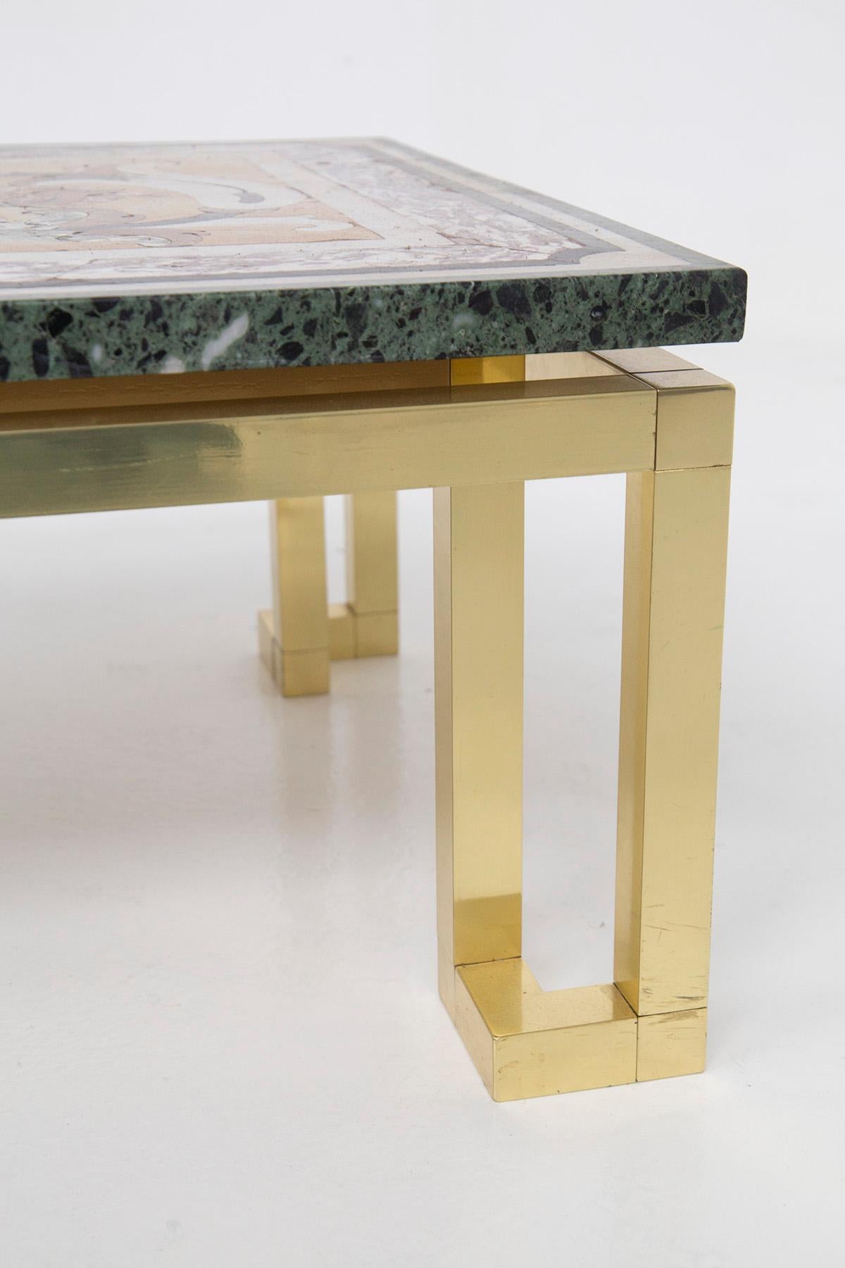 Mid-20th Century Vintage Coffee Table in Brass and Marble For Sale