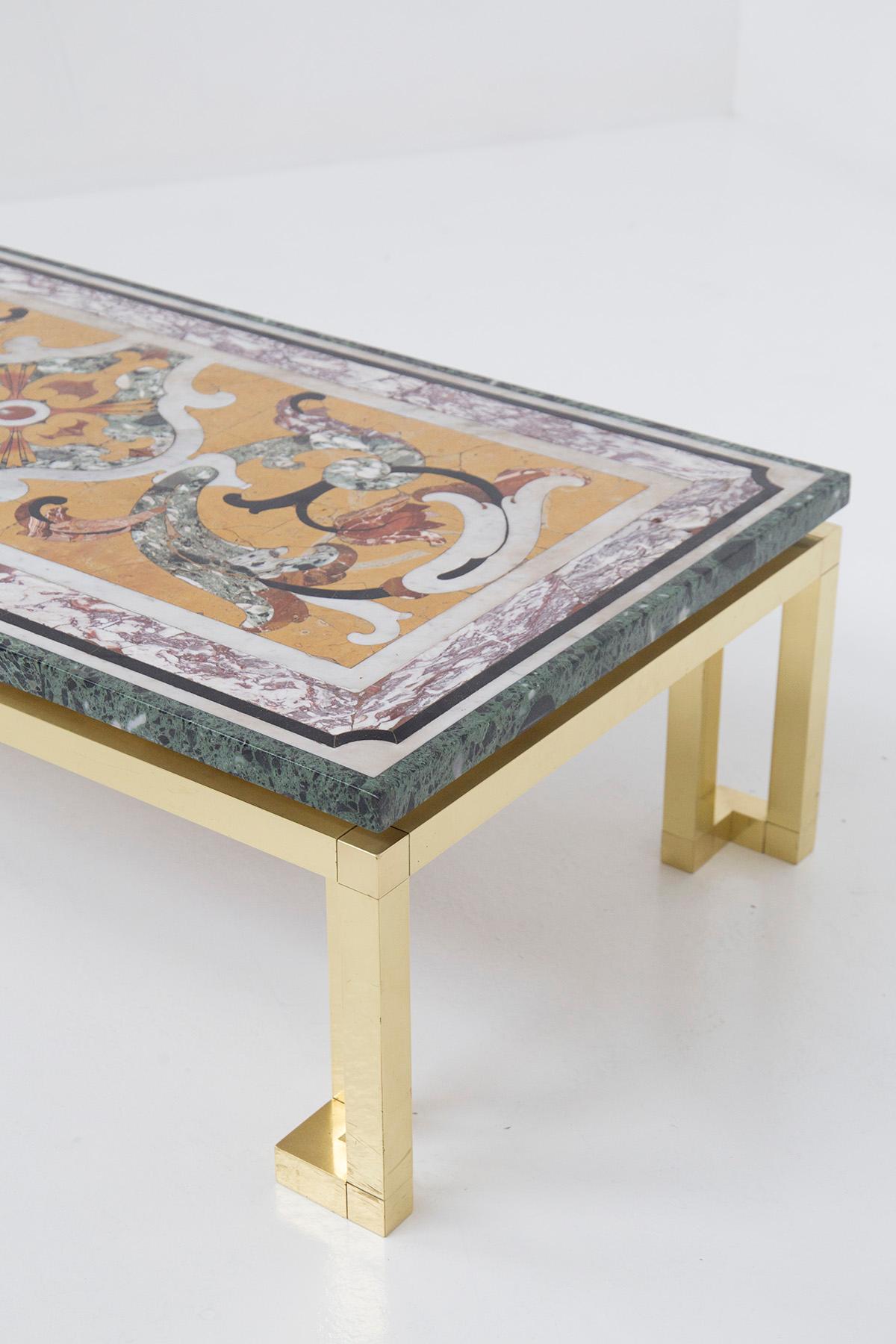 Vintage Coffee Table in Brass and Marble For Sale 3