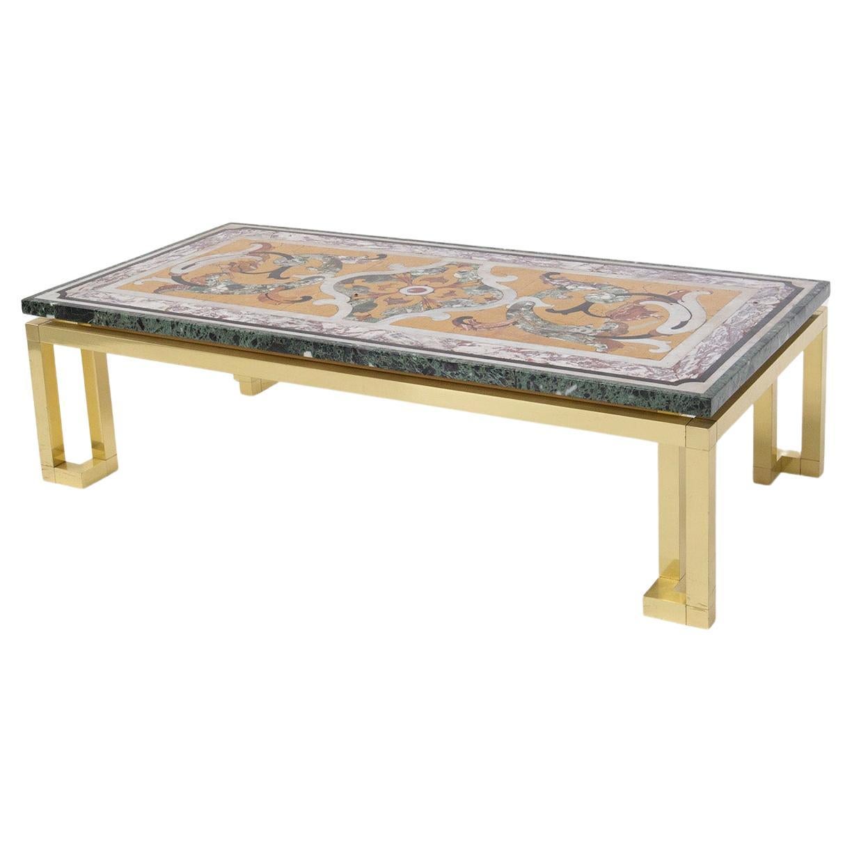 Vintage Coffee Table in Brass and Marble For Sale