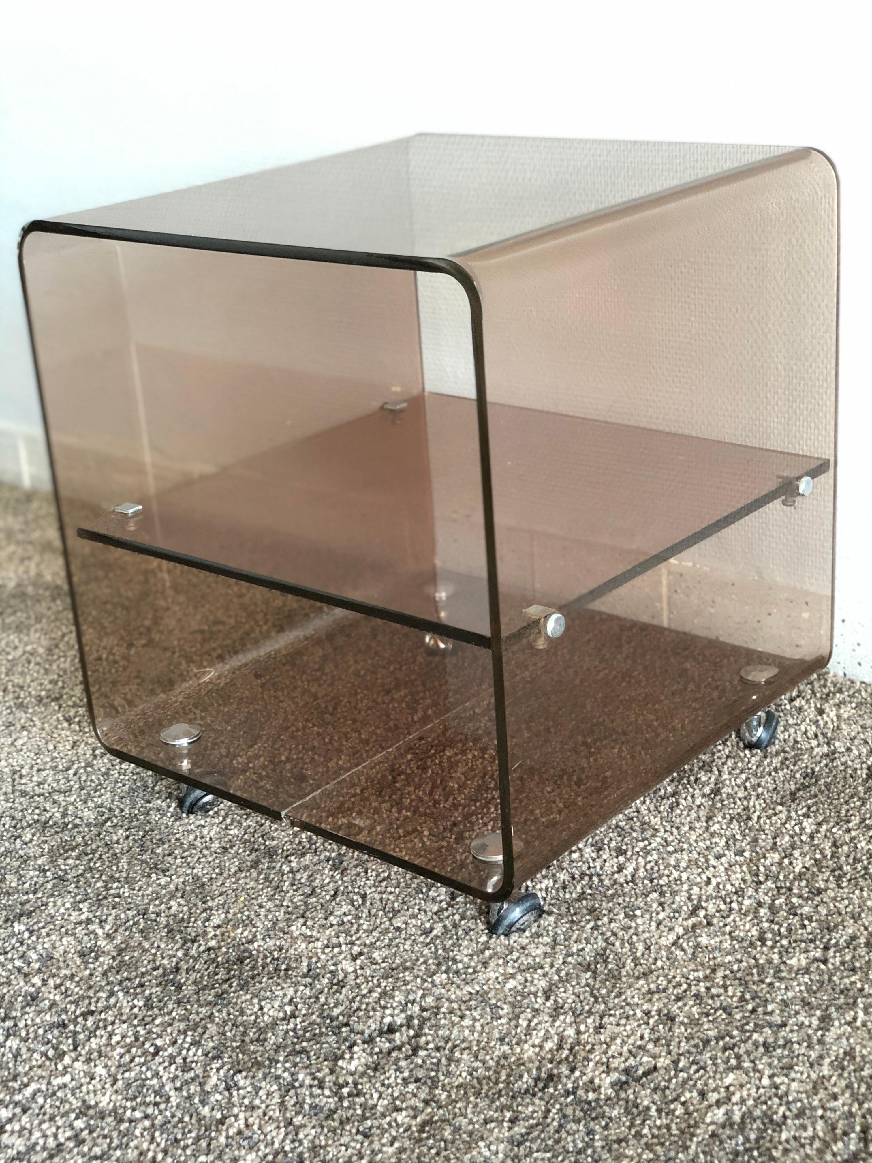 French Vintage Coffee Table in Plexiglas and Chrome Metal, Michel Dumas, 1970s For Sale