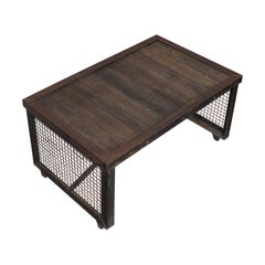 Vintage Coffee Table, Industrial Taste, English, Steel, Oak, 20th Century