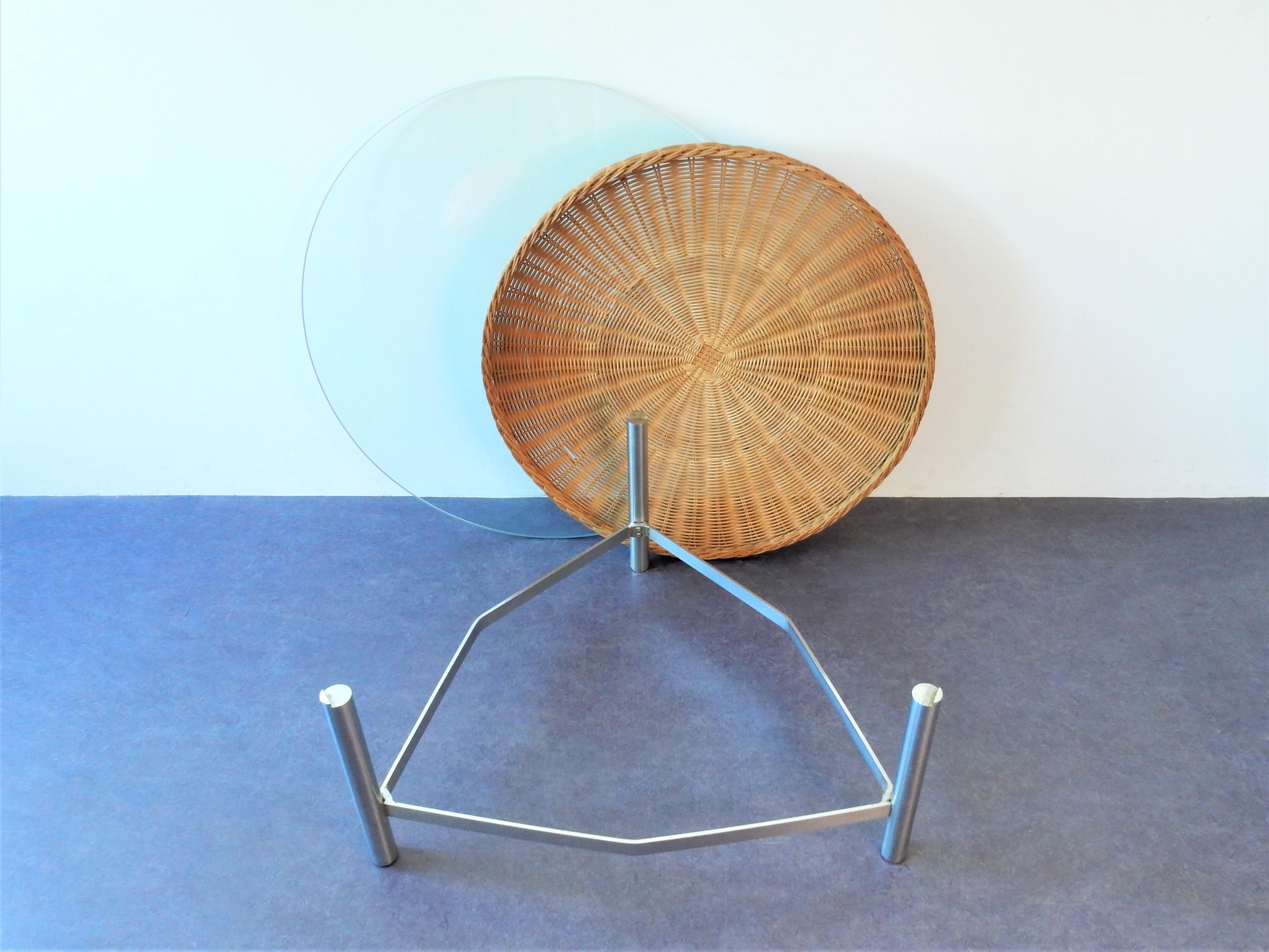 Mid-Century Modern Vintage Coffee Table of a Metal Frame, Wicker Basket and Glass Top, Netherlands For Sale