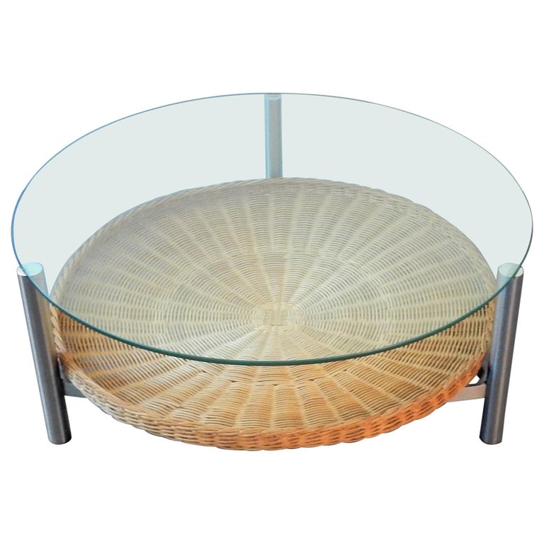 Vintage Coffee Table of a Metal Frame, Wicker Basket and Glass Top,  Netherlands For Sale at 1stDibs | metal basket coffee table, wicker and  glass coffee table, glass and wicker coffee table