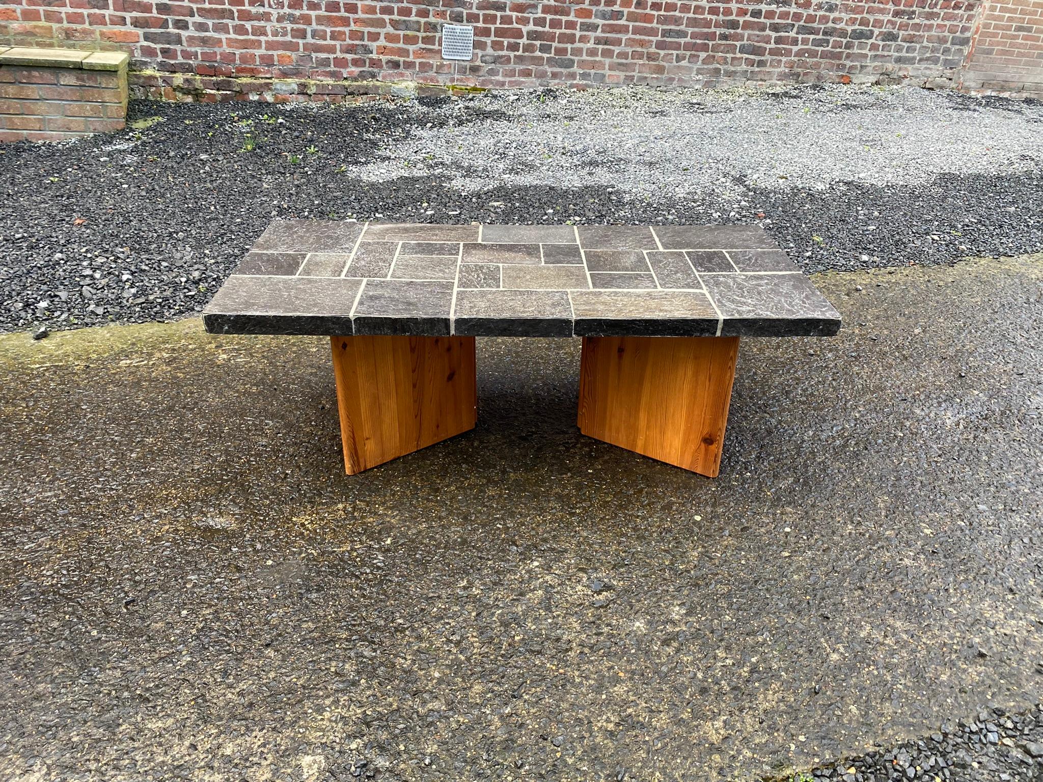 Mid-Century Modern Vintage Coffee Table, Pine and Slate, circa 1960 For Sale