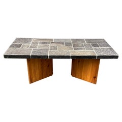 Vintage Coffee Table, Pine and Slate, circa 1960