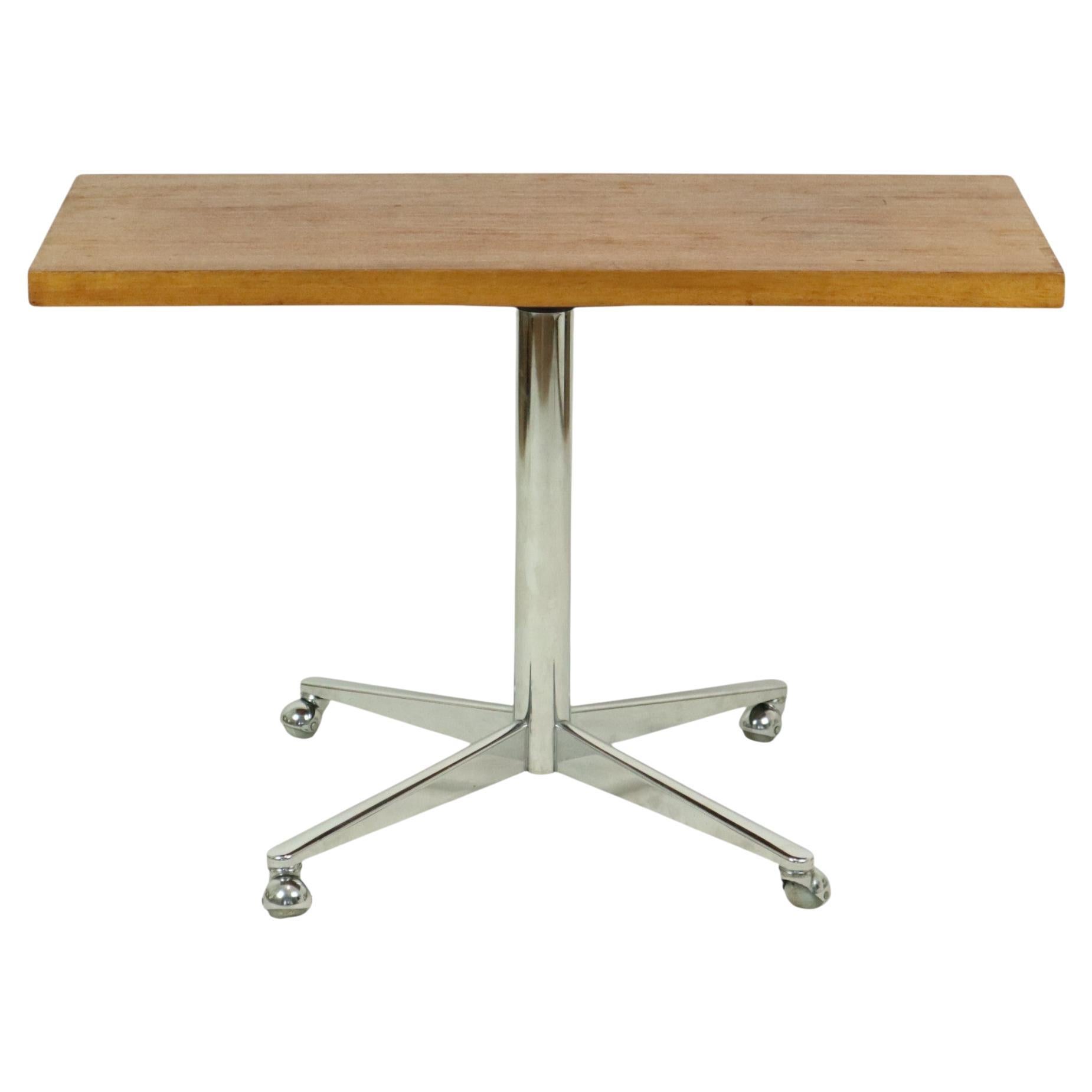 Vintage Coffee Table Side Table Wooden Top Chrome Wheels 90cm