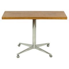Vintage Coffee Table Side Table Wooden Top Chrome Wheels 90cm