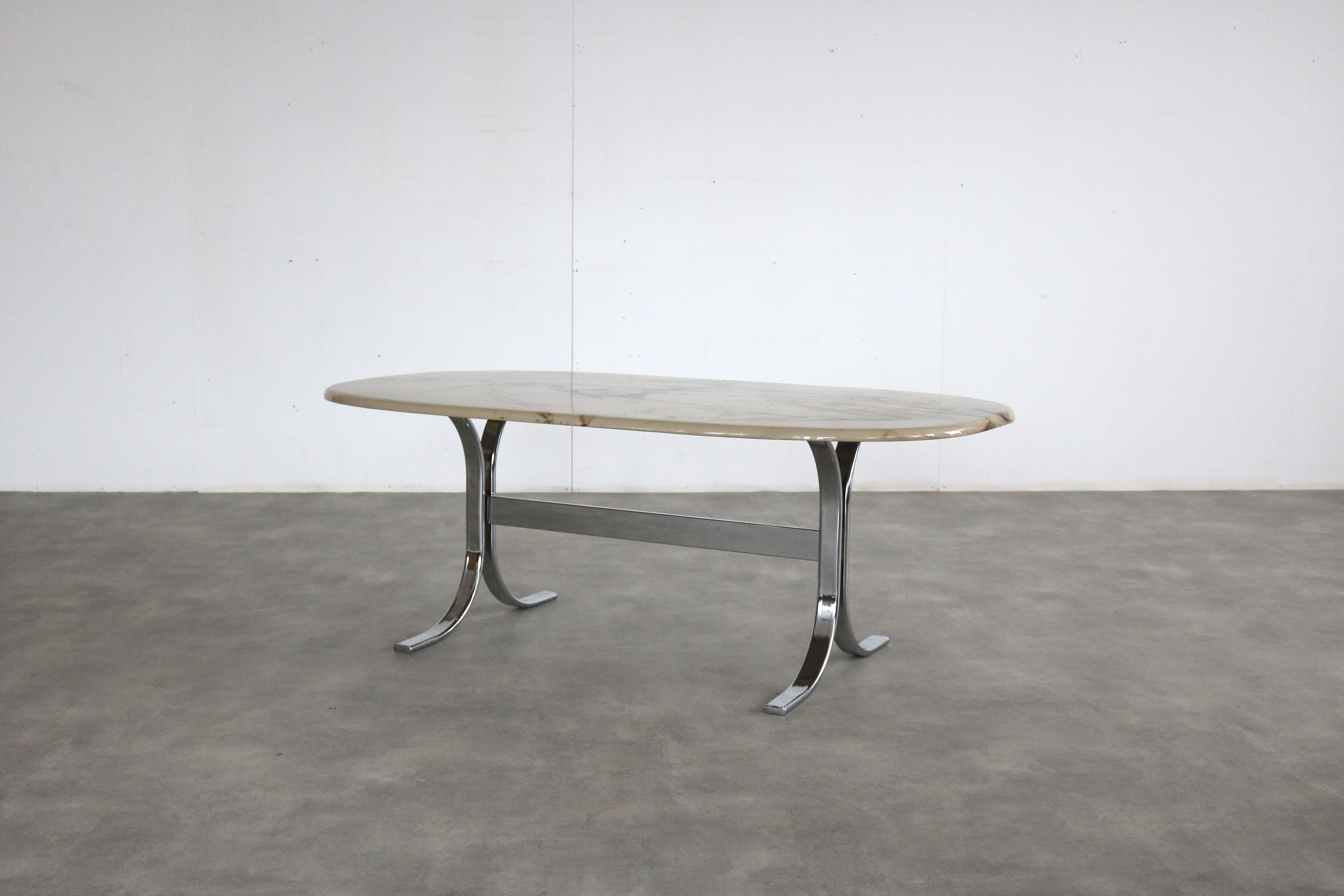 vintage coffee table | table | marble | Sweden (3)

period | 70s
design | unknown | Sweden
condition | good | light signs of use
size | 52 x 140 x 80 (hxwxd)

details | chrome; marble;

article number | 2175