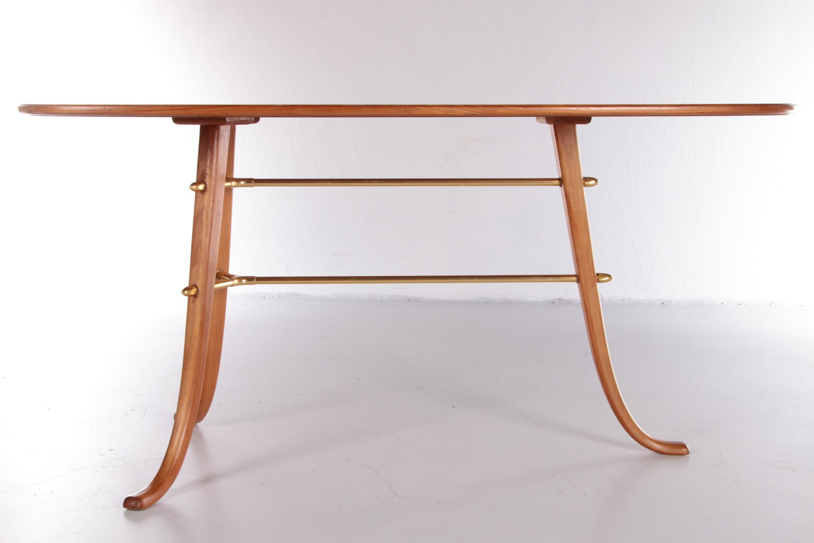 Vintage Coffee Table with 3 Legs and Brass Details Scandinavia For Sale 5