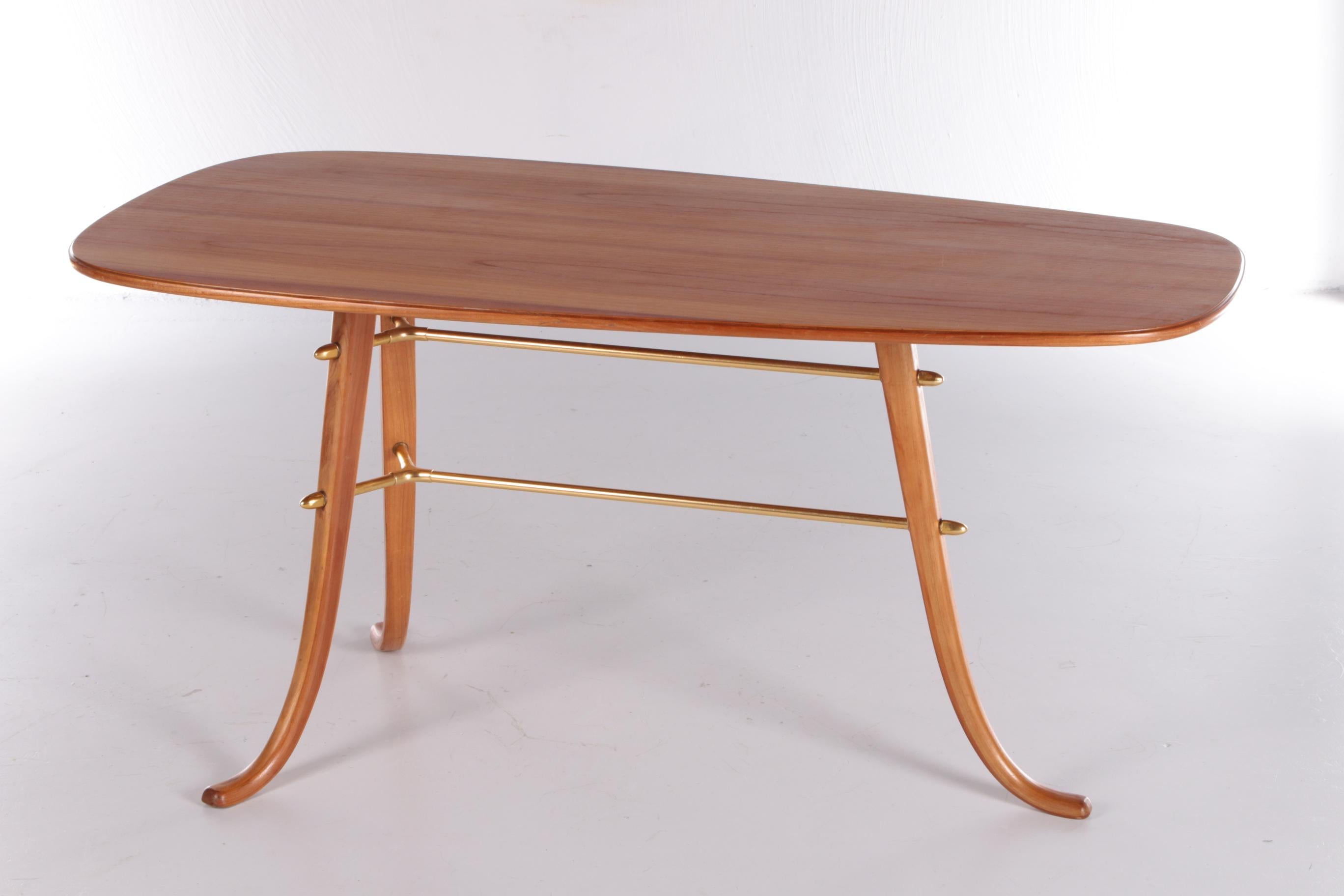 Scandinavian Vintage Coffee Table with 3 Legs and Brass Details Scandinavia For Sale