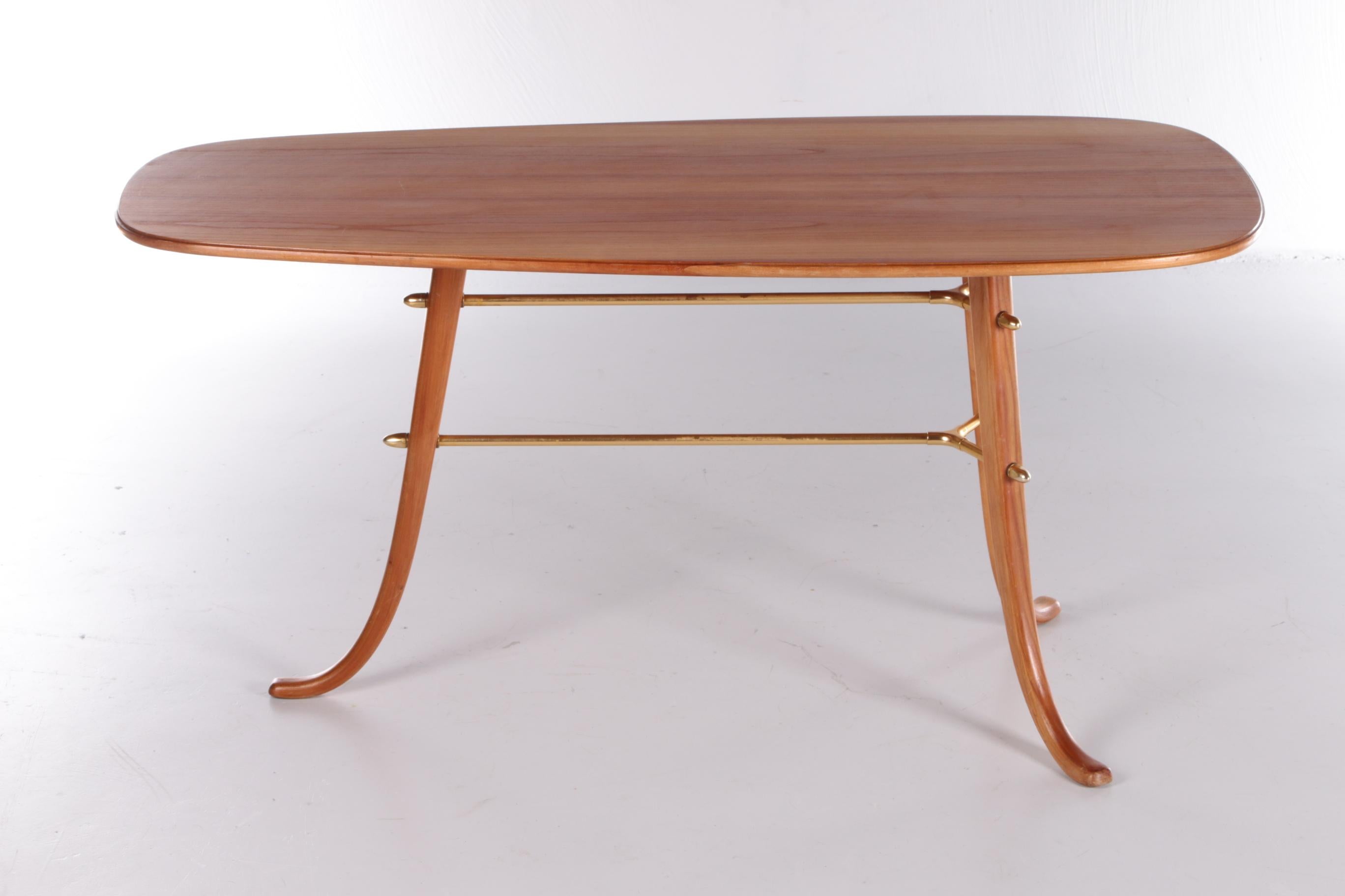 Vintage Coffee Table with 3 Legs and Brass Details Scandinavia For Sale 2