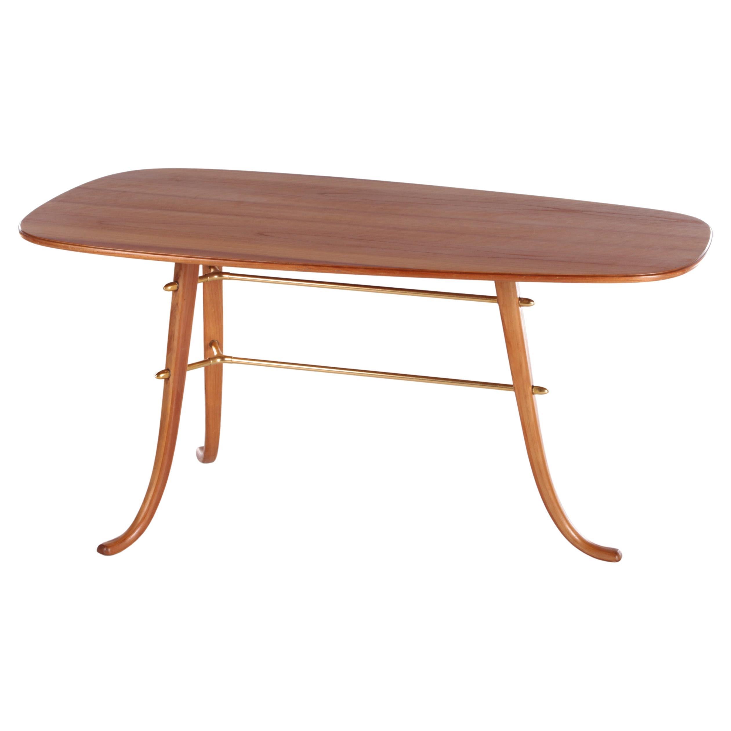 Vintage Coffee Table with 3 Legs and Brass Details Scandinavia