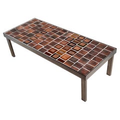 Vintage Coffee Table with Ceramic Herbier Tiles on a Metal Frame by Roger Capron