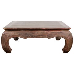 Vintage Coffee Table with Chow Legs, Carved Apron and Distressed Patina