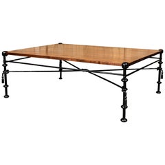 Vintage Coffee Table with Iron Base and Custom Walnut Top