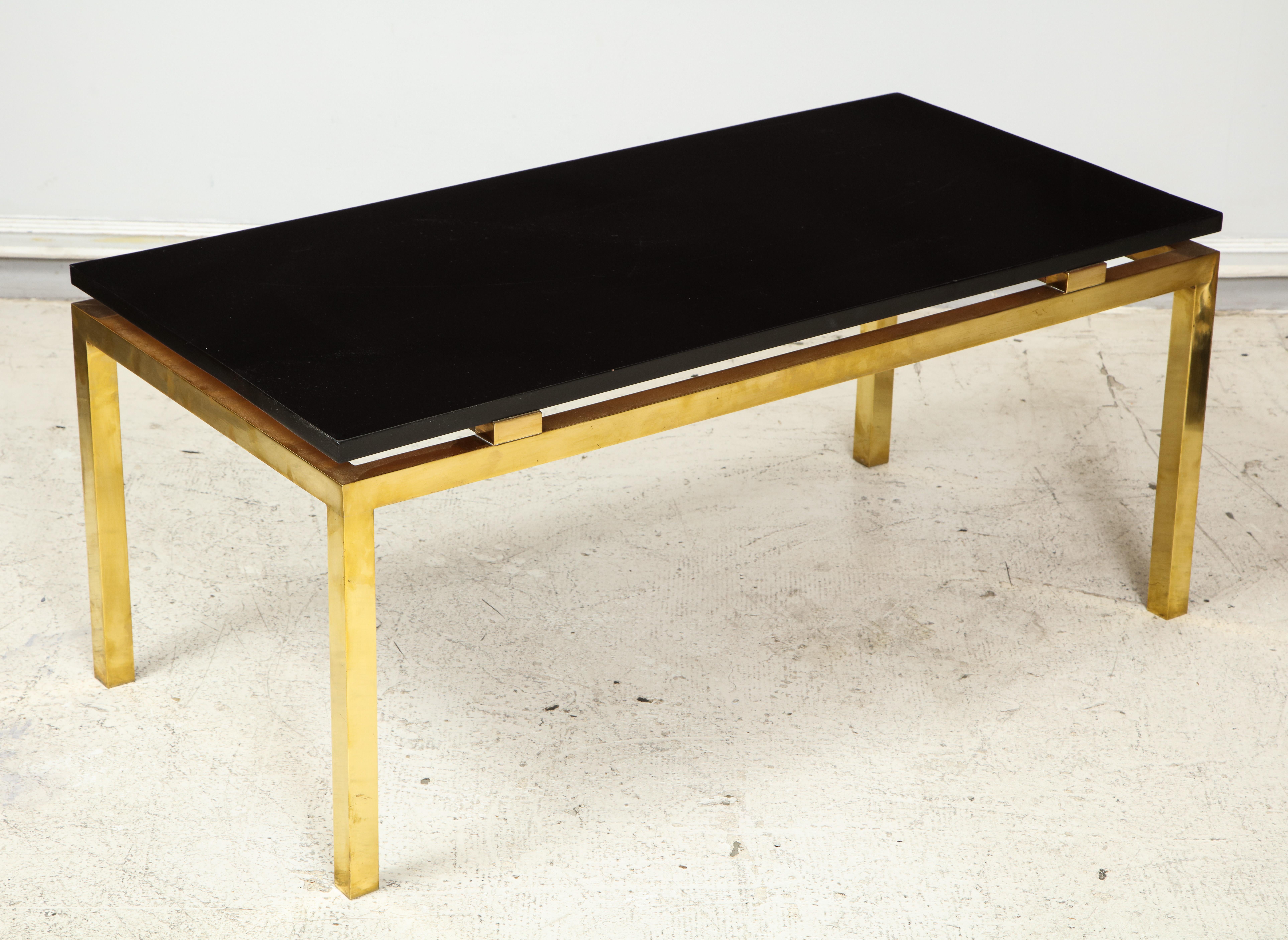 Modern Vintage Coffee Table with Lacquered Top on Brass Base