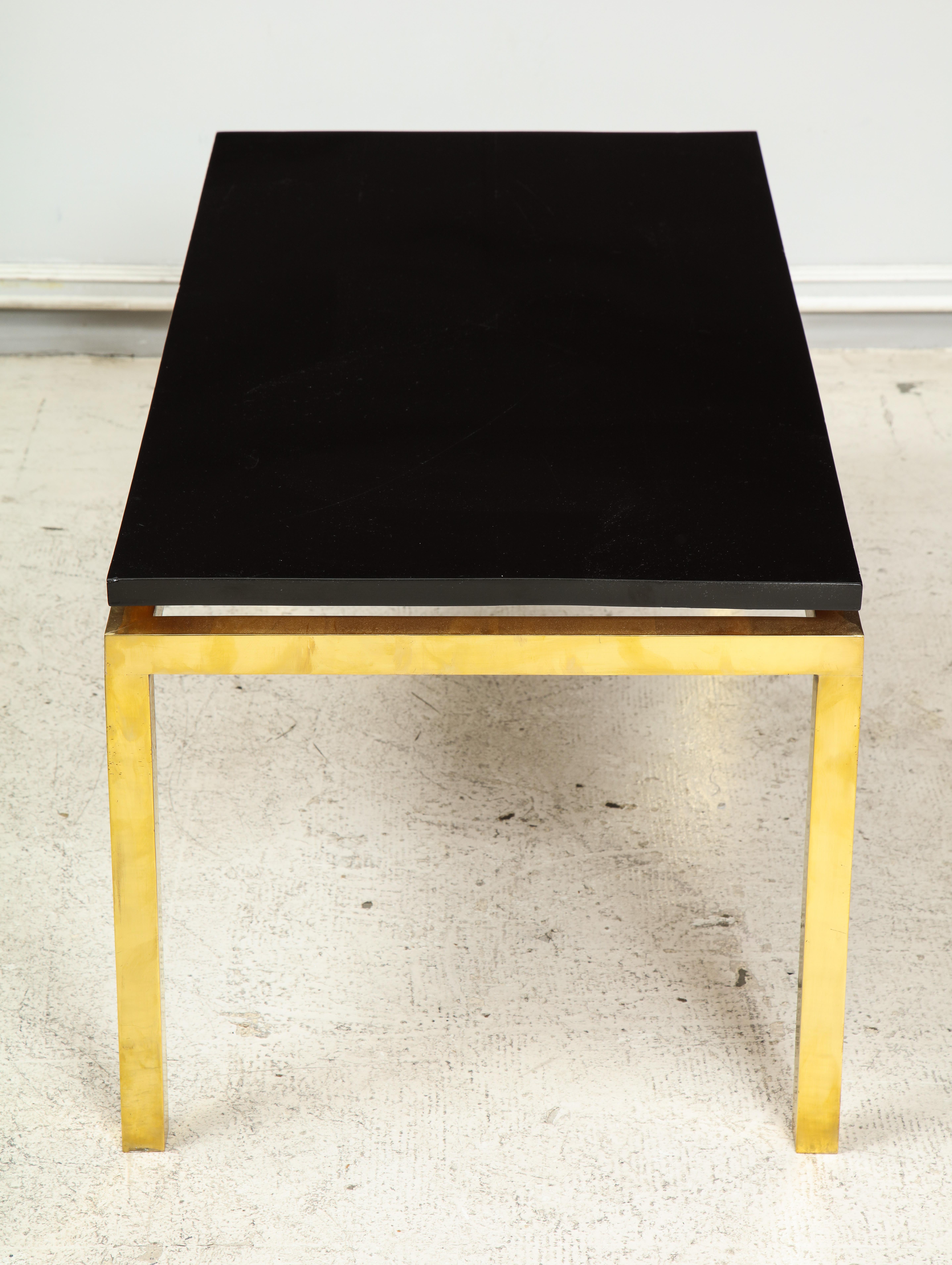 Ebonized Vintage Coffee Table with Lacquered Top on Brass Base