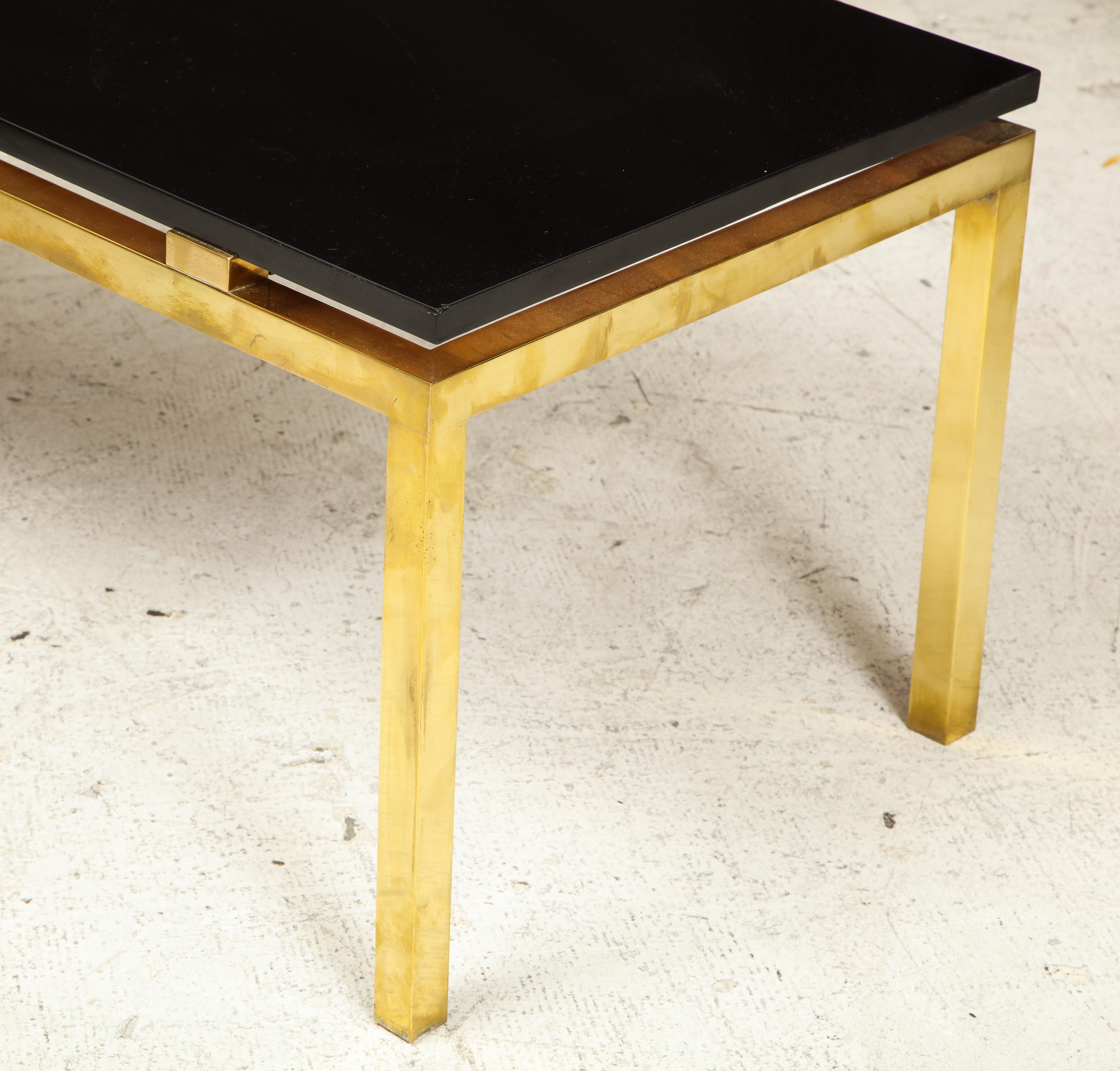 Walnut Vintage Coffee Table with Lacquered Top on Brass Base
