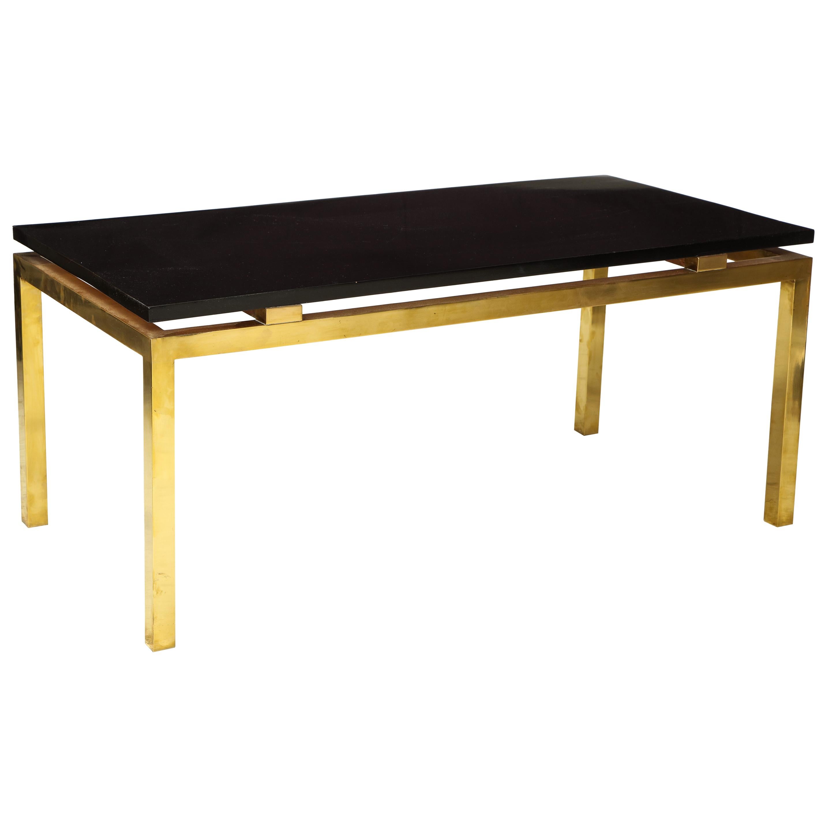 Vintage Coffee Table with Lacquered Top on Brass Base