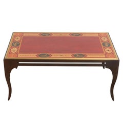 Vintage Coffee Table With Painted Metal Top in Classical Motif