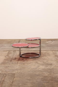 Vintage Coffee Table with Round Red Glass Plates, 1960, France