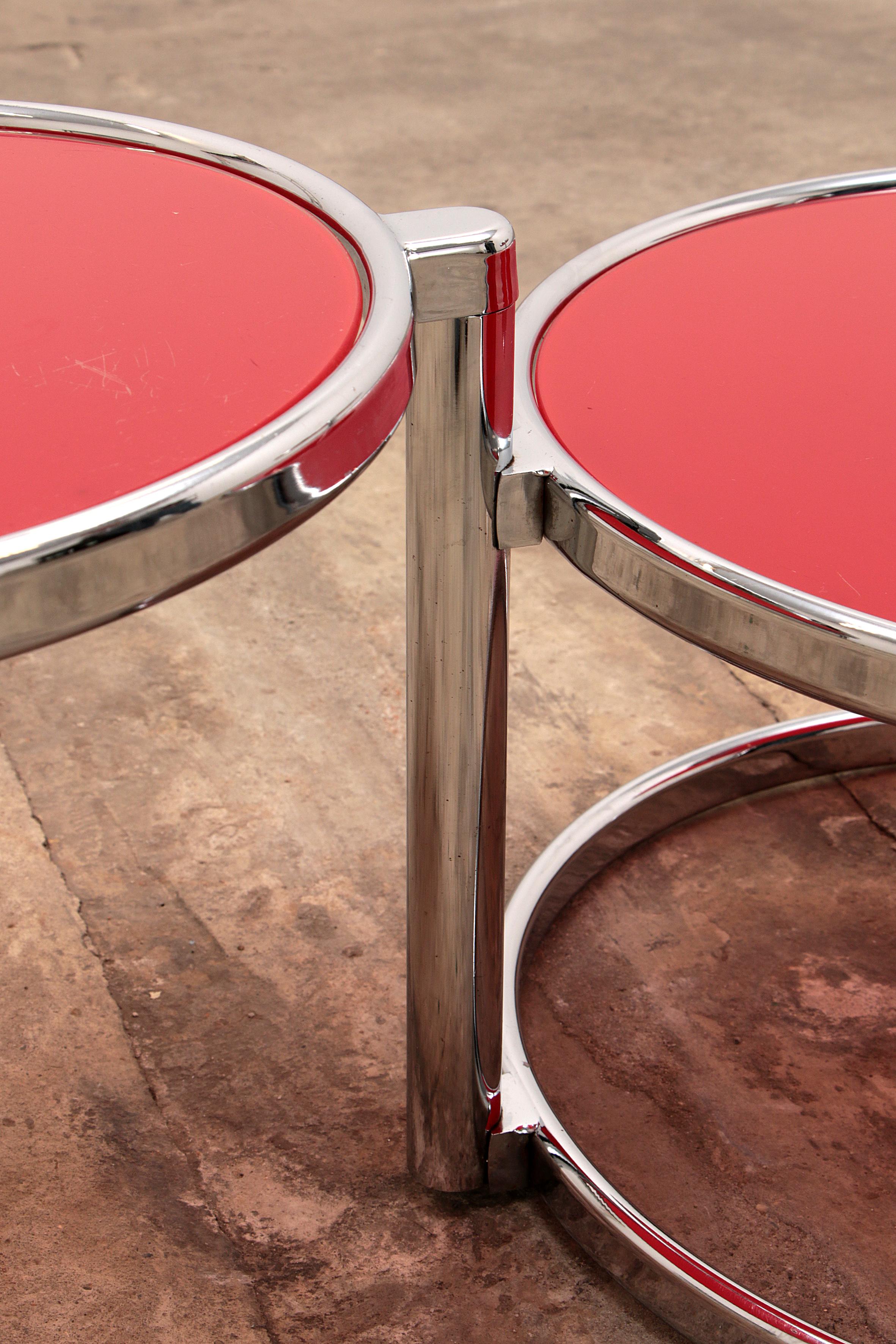 Vintage Coffee Table with Round Red Glass Plates, 1960, France 2