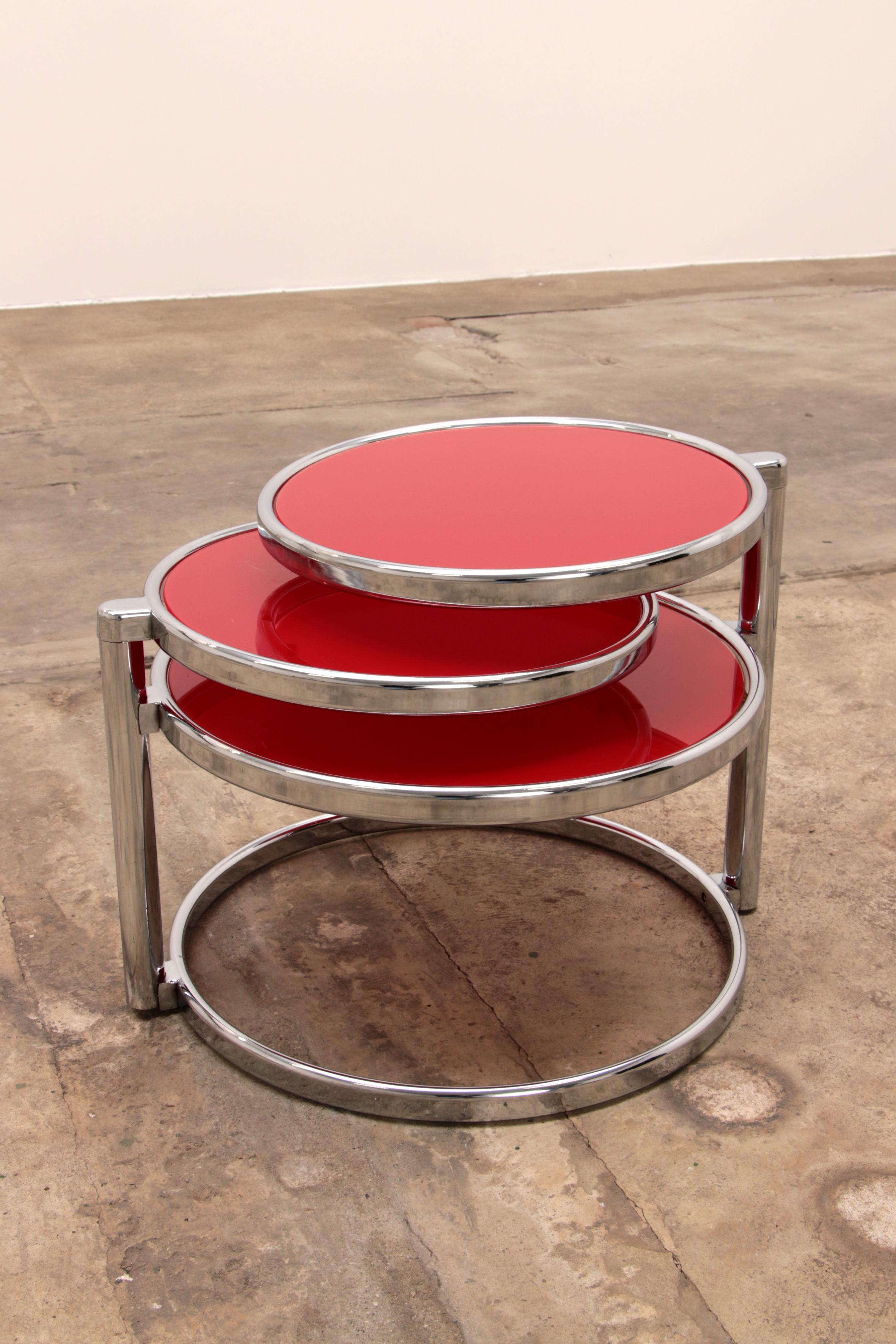 Vintage Coffee Table with Round Red Glass Plates, 1960, France 3