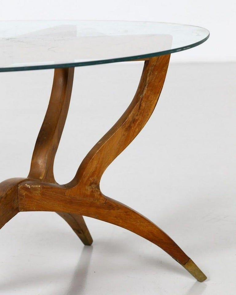 Vintage Coffee Table Wood Brass And Crystal Italy 1950s For Sale At 1stdibs