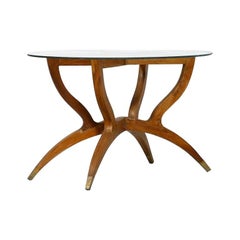 Mesa de centro vintage Madera, latón y cristal, Italia, años 50