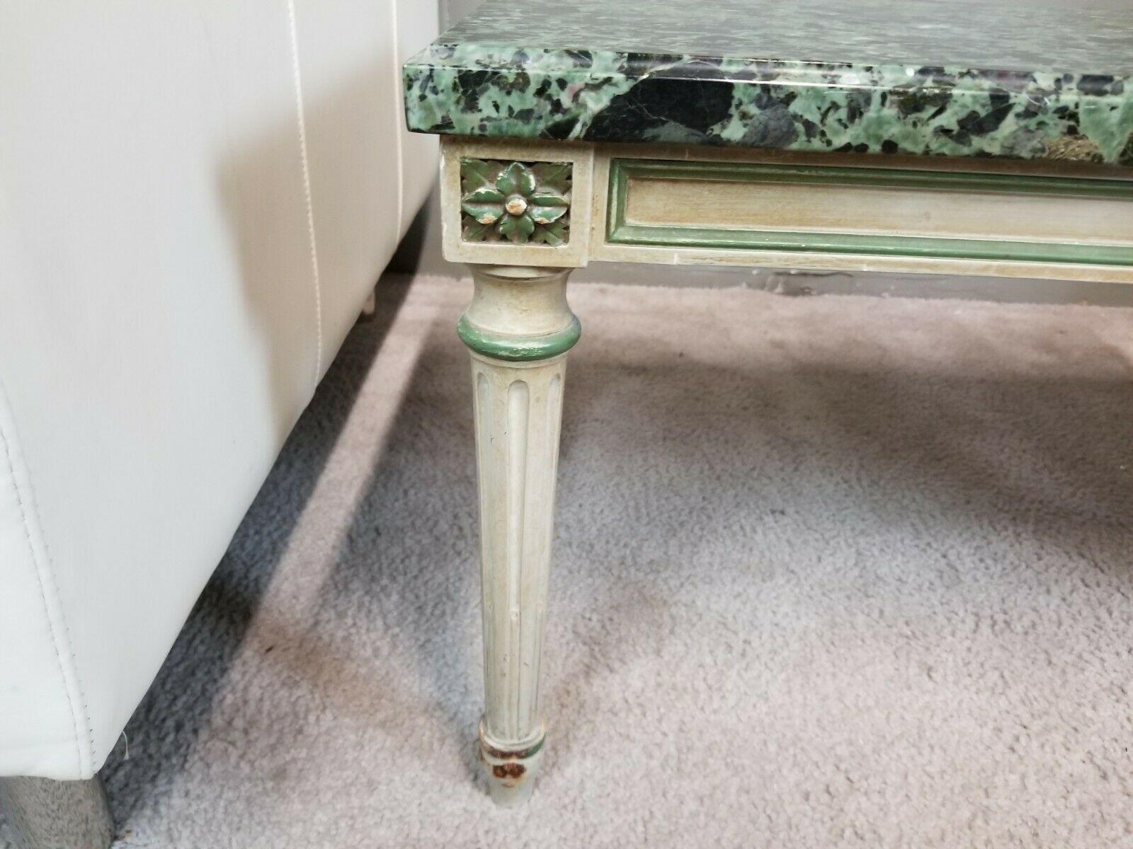 Vintage Coffee Table Wood & Marble Bench For Sale 5